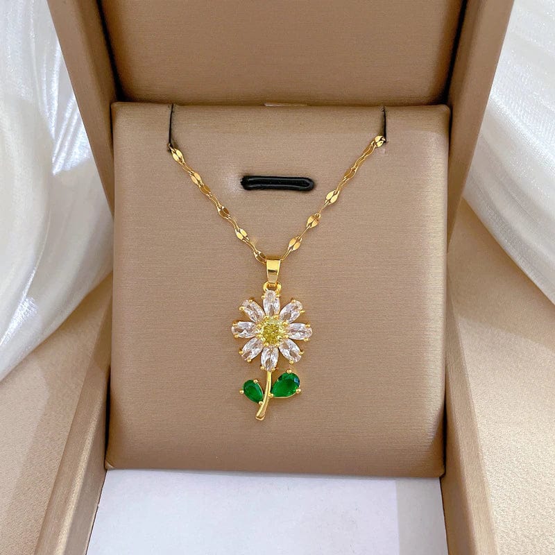 Waterproof Necklaces Dragonfly, Sunflower, Double Strands, Stainless Steel Gold PVD、mySite、g9winljtr