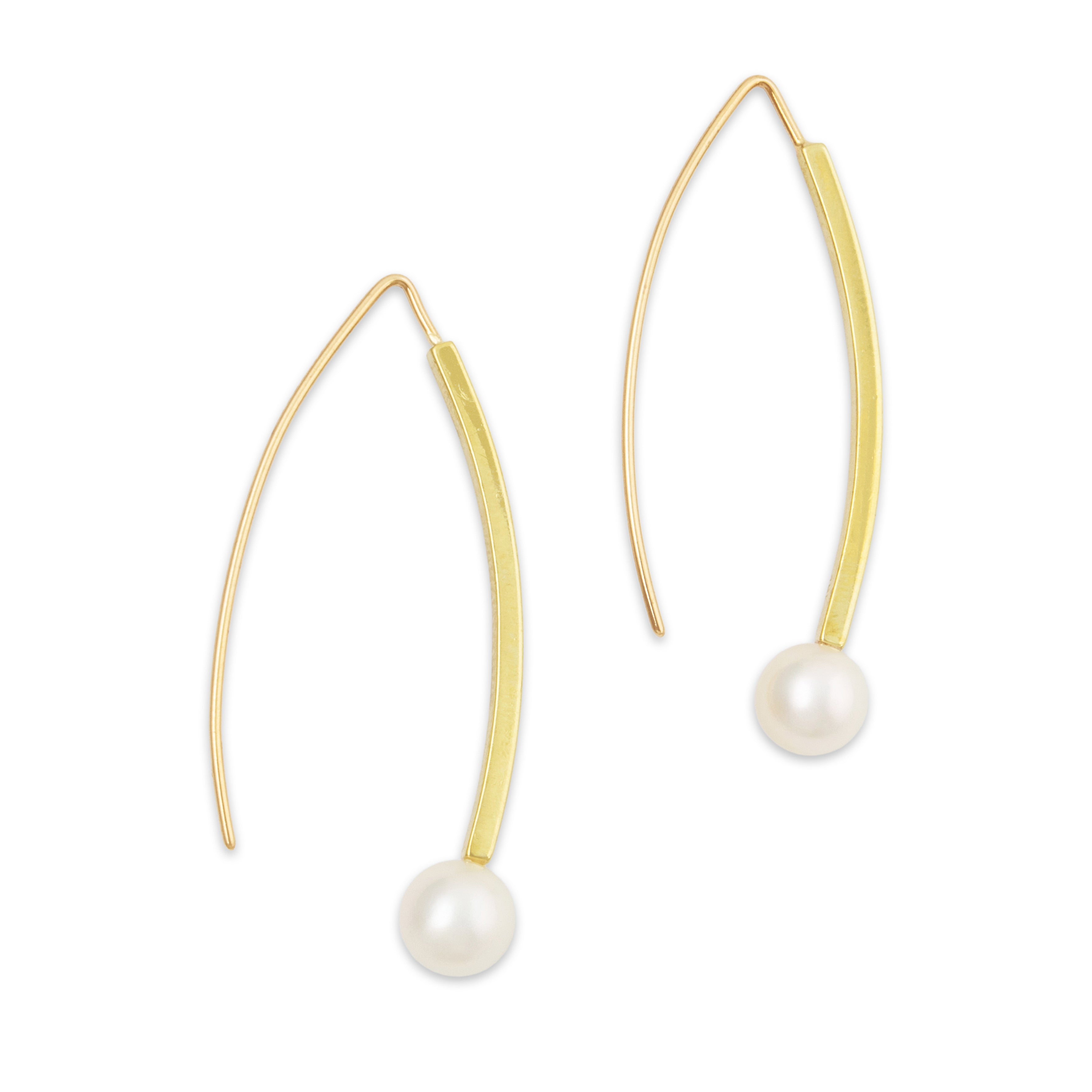 Vintage 14k Yellow Gold Pearl Dramatic Modernist Drop Earrings、mySite、hinf8tx79