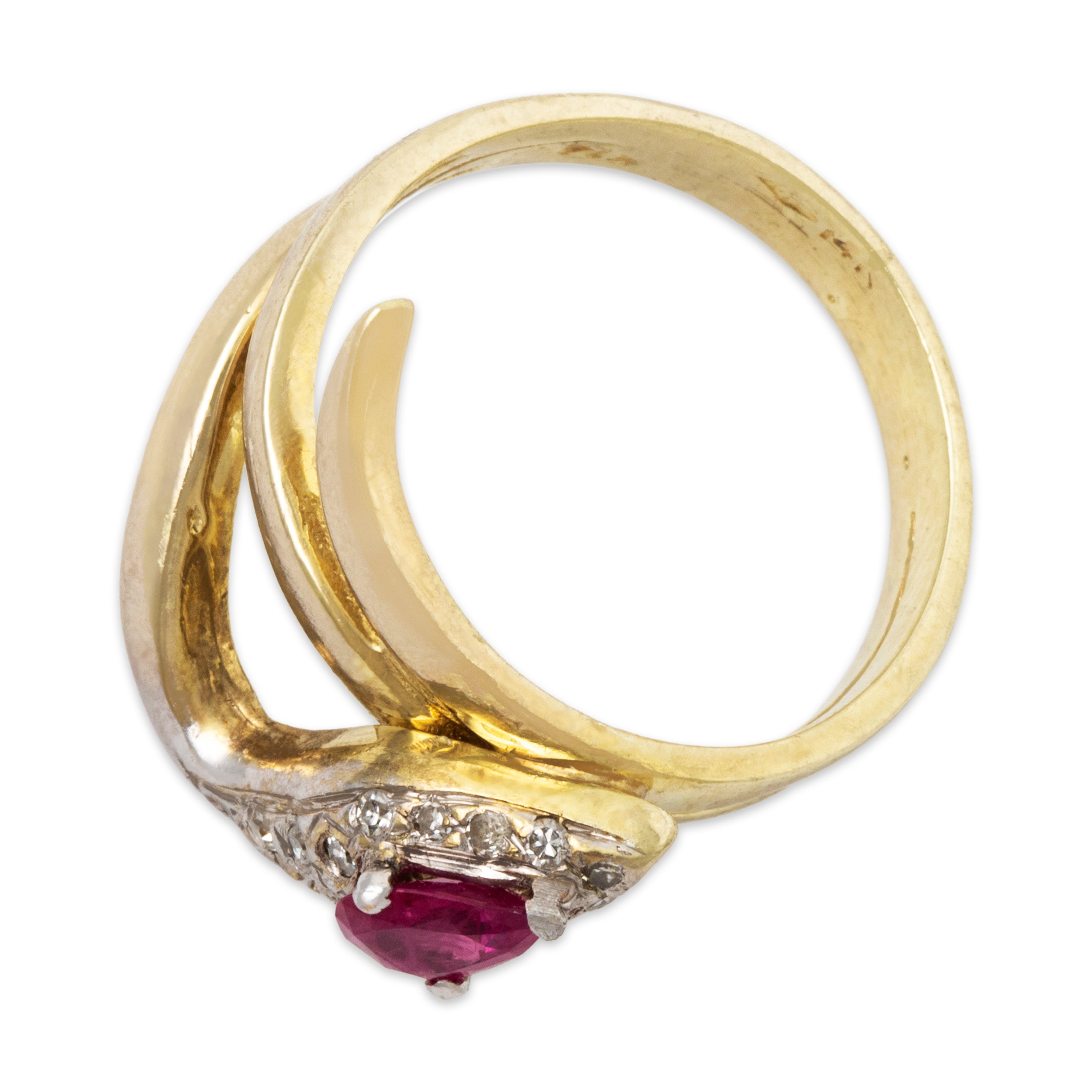 Vintage 14k Yellow & White Gold Ruby Diamond Coiled Snake Ring 6.50、mySite、hinf8tx79