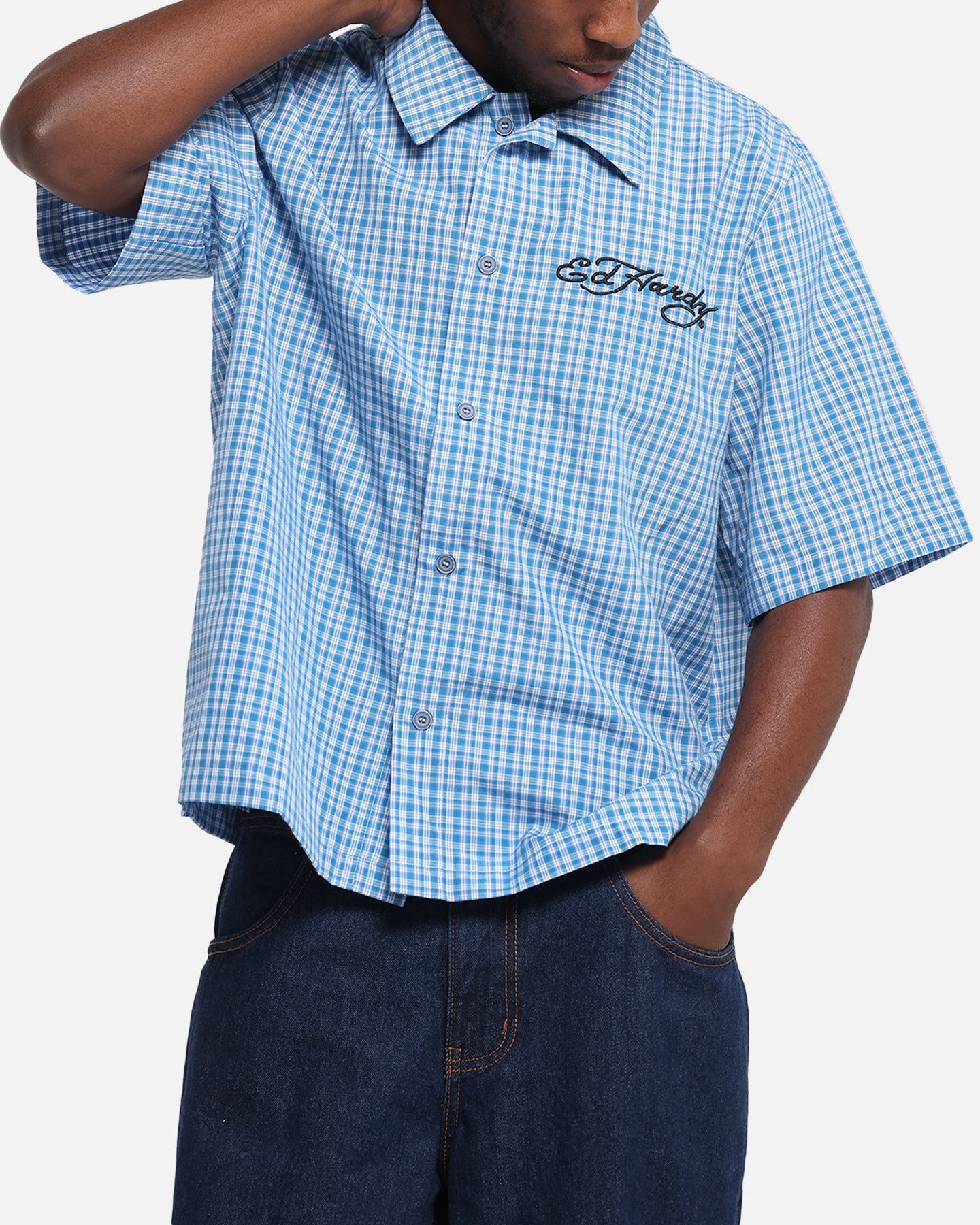 Ed Hardy Panther Button-Up Shirt Blue、mySite、zt4zffjzw