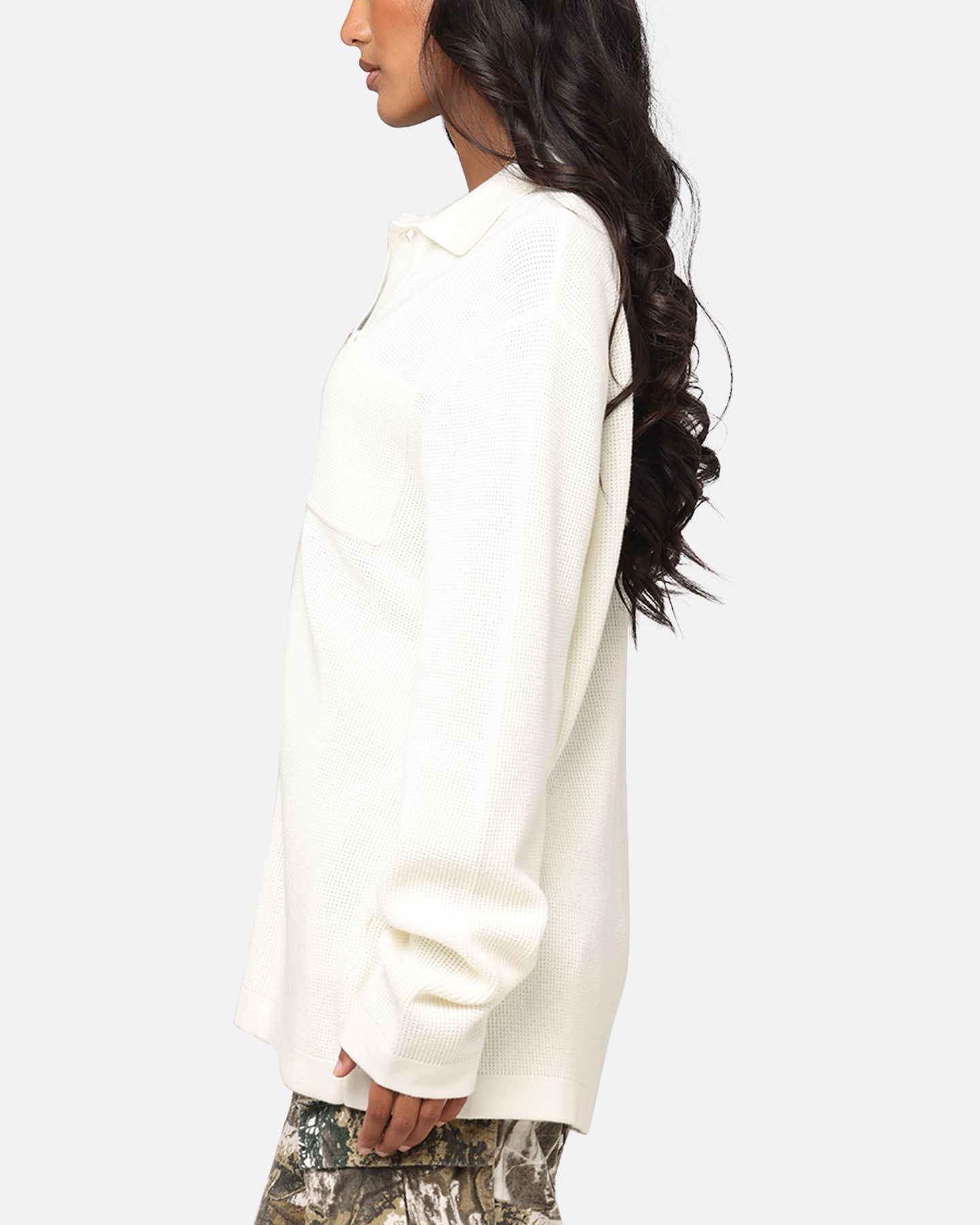 XXIII Zyair Knit Rib Long Sleeve Button Up Shirt Cream、mySite、zt4zffjzw