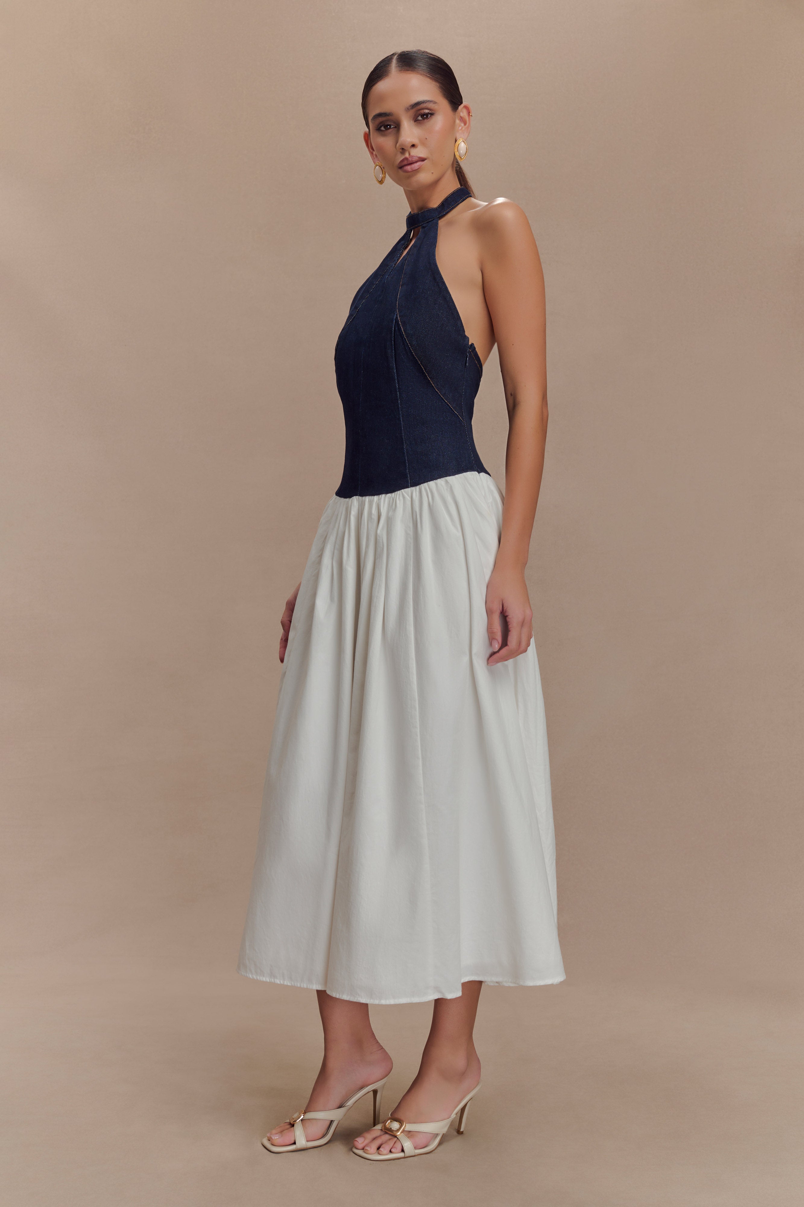 Ashwin Denim Cotton Midi Dress - Indigo Blue、mySite、solidvoid