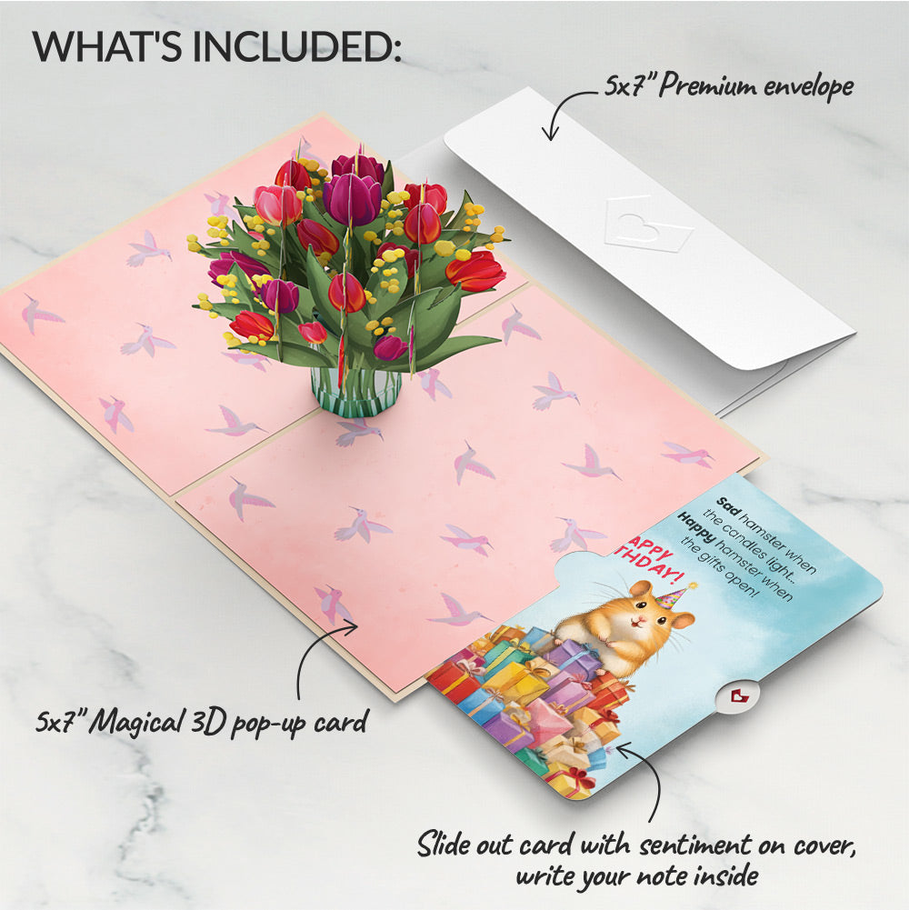 Cheerful Tulips Birthday Pop-Up Card and Happy Hamster Sentiment Set、mySite、solidvoid