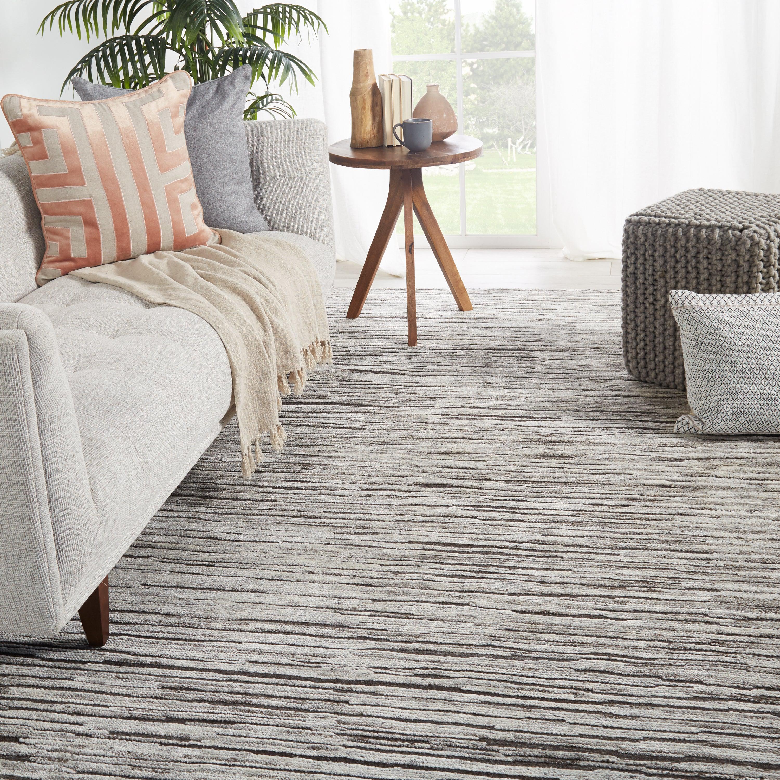 Ramsay Hand-Knotted Striped Dark Gray Ivory Area Rug、mySite、gigharbornorthrealestate