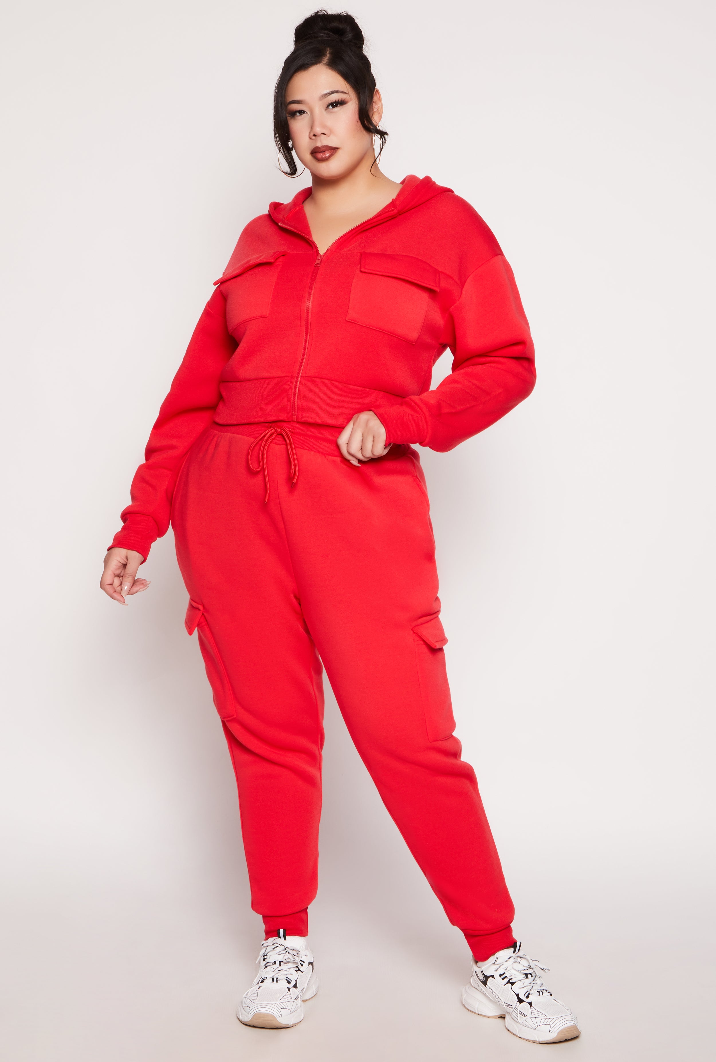 Plus Size Fleece Lined Cargo Hooded Sweatshirt、mySite、camillekostekn