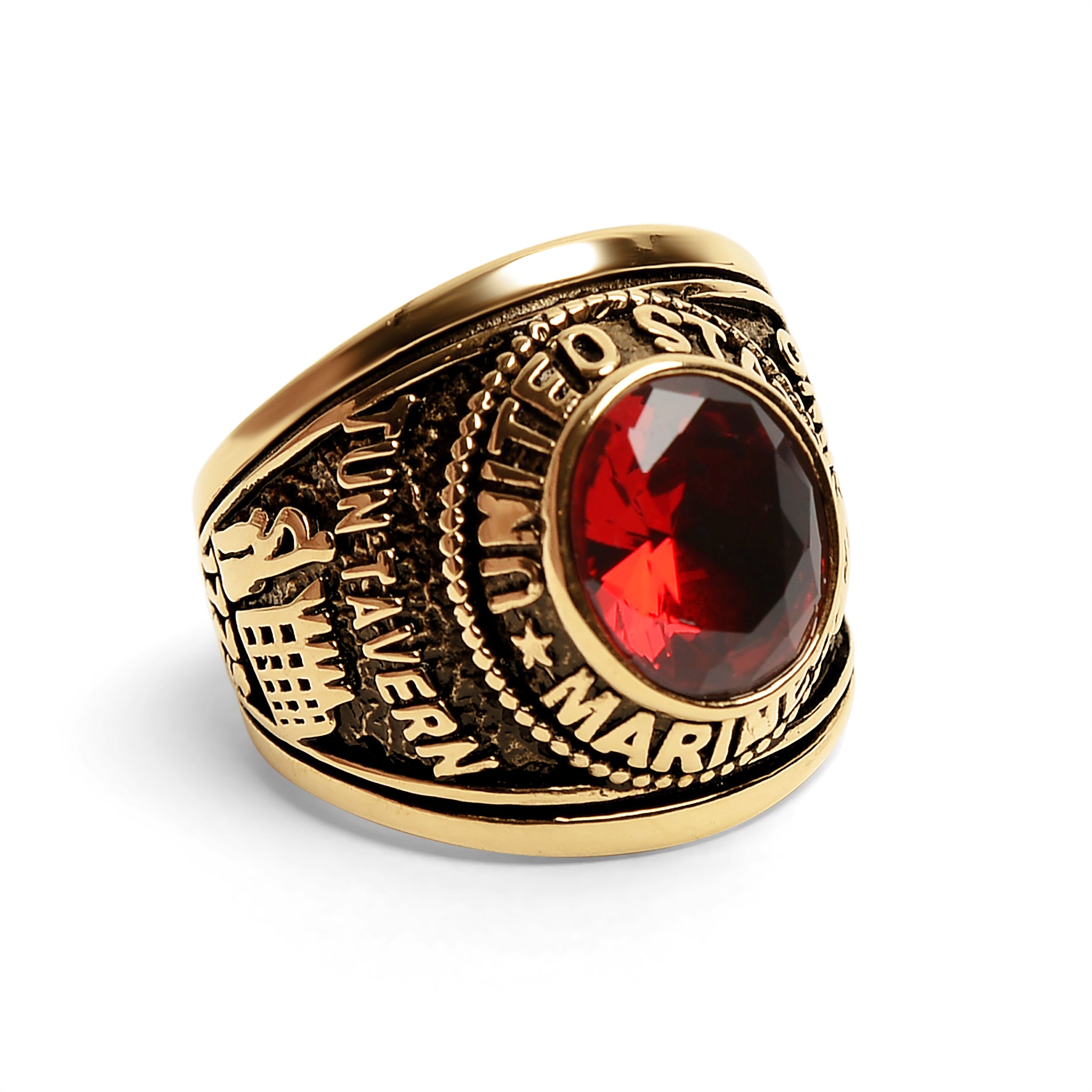 18K Gold PVD Stainless Steel Red Stone United States Marines Ring / MCR6002、mySite、dreamappss