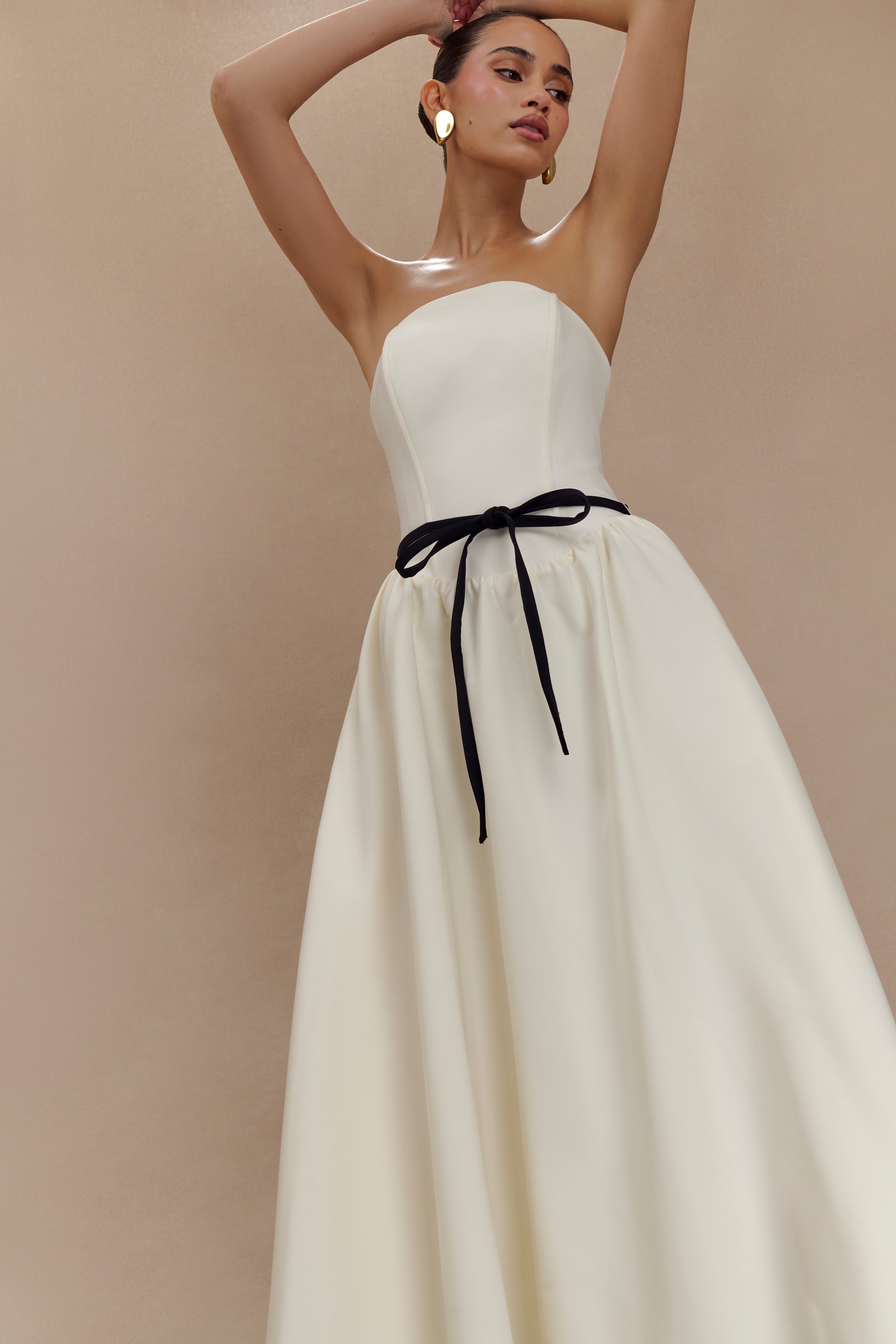 Penny Strapless Contrast Midi Dress - Ivory & Burgundy、mySite、solidvoid