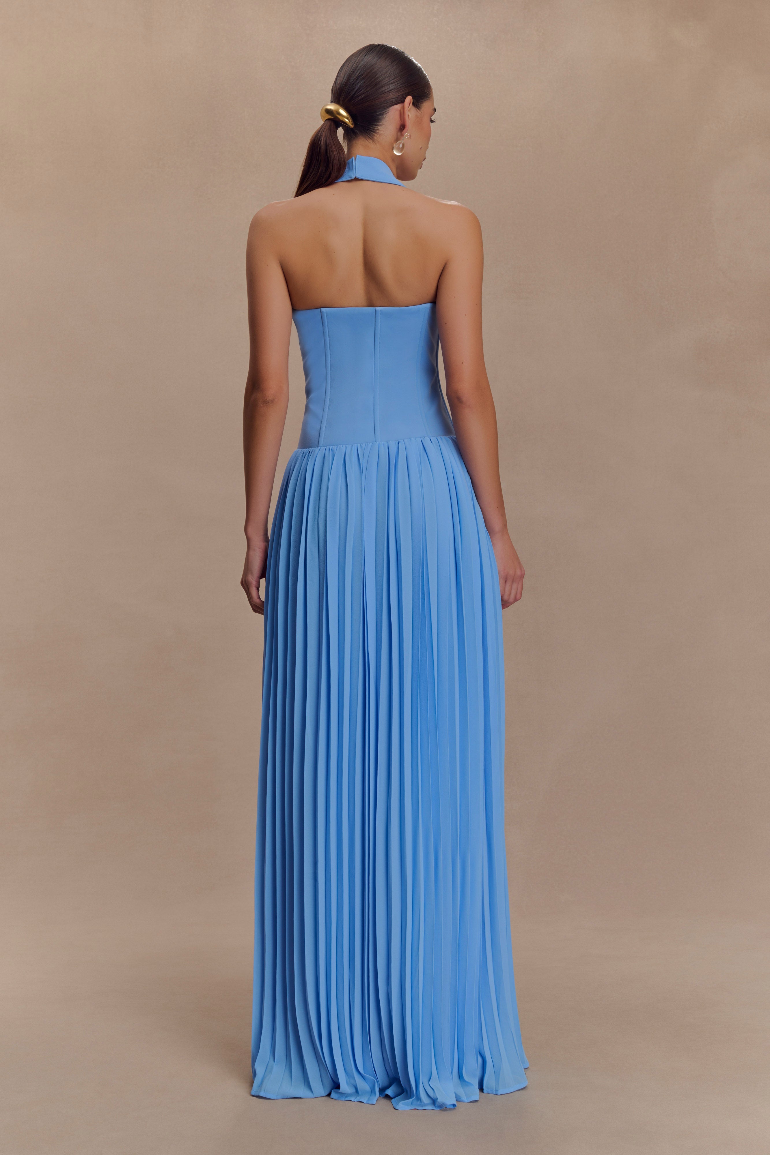 Stacie Pleated Halter Maxi Dress - Bright Blue、mySite、solidvoid