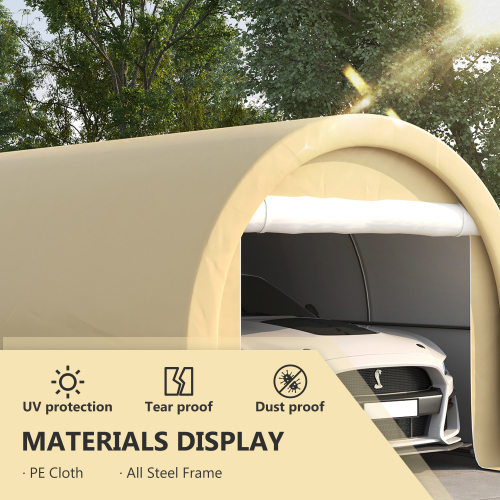 Outsunny 10' x 16' Carport, Heavy Duty Portable Garage Storage Tent with Large Zippered Door, Anti-UV PE Canopy Cover for Car, Truck, Boat, Motorcycle, Bike, Garden Tools, Outdoor Work, Beige、、eastwooduniform