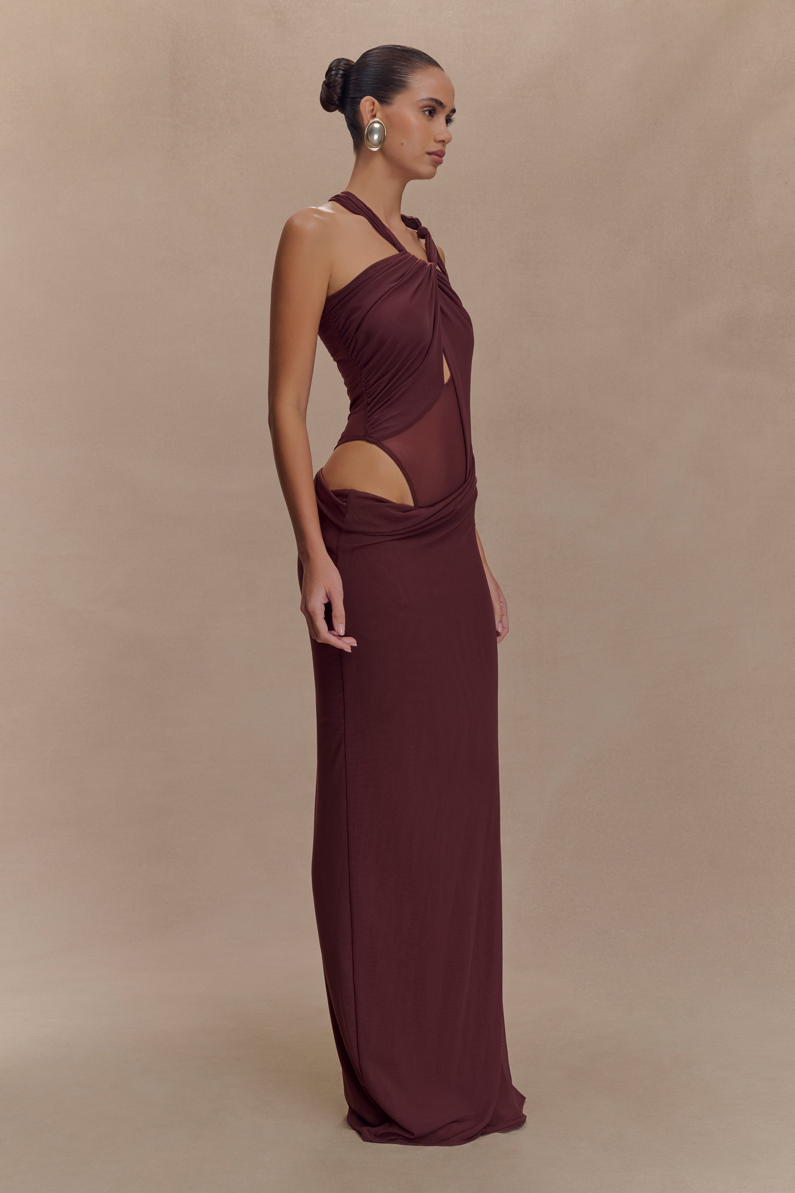 Edwina Knotted Mesh Maxi Dress - Mahogany、mySite、solidvoid