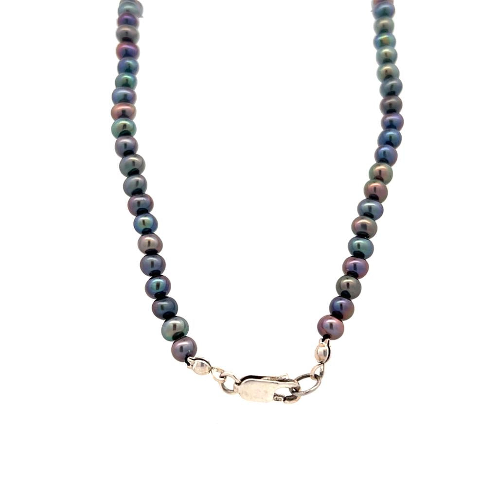  Estate Sterling Silver 5mm Dark Pearl Strand Necklace