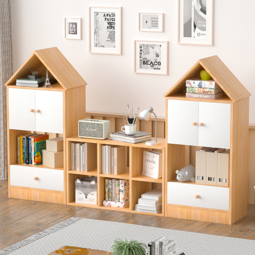 Versatile Children's Bookshelf with House-Shaped Design, Multi-Functional Storage for Books and Toys, Adjustable Placement, Durable Kids Organizer for Playroom or Bedroom Easy Assembly & Safe for Kid、、casual