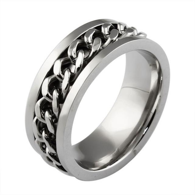 Chain Spinner Ring-Stainless Steel & Titanium Chain Spinner Inset in Gold, Silver or Black Color、mySite、g9winljtr