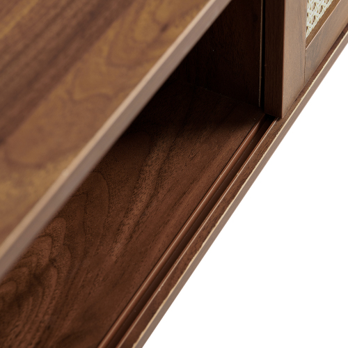 41.34" Rattan Coffee table, sliding door for storage, solid wood legs, Modern table for living room , natural、、casual