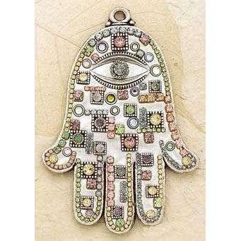 Michal Golan Silvertone Wall Hamsa with Pastel Swarovski Crystals、mySite、topwebapps