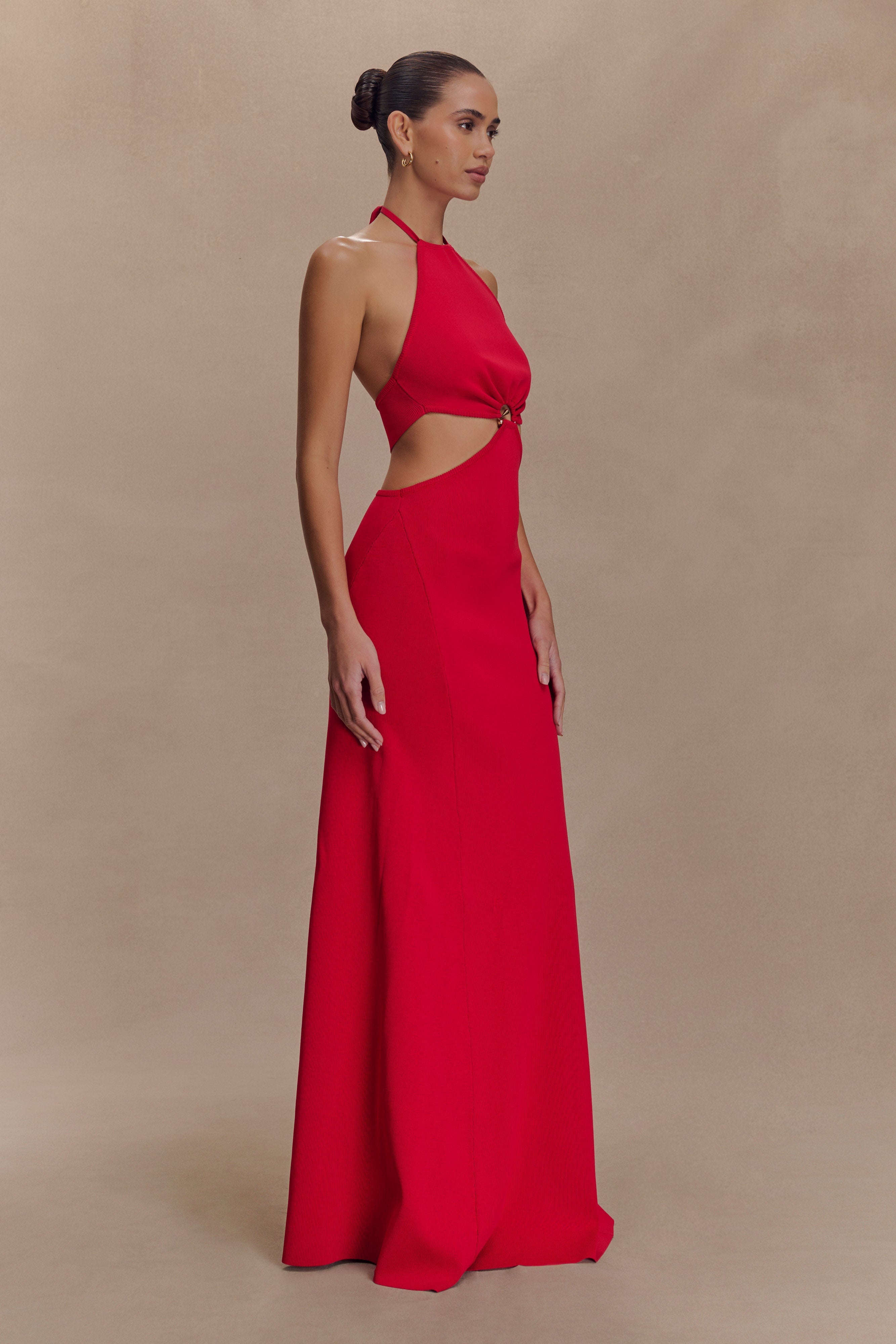 Marlowe Halter Knit Maxi Dress - Red、mySite、solidvoid