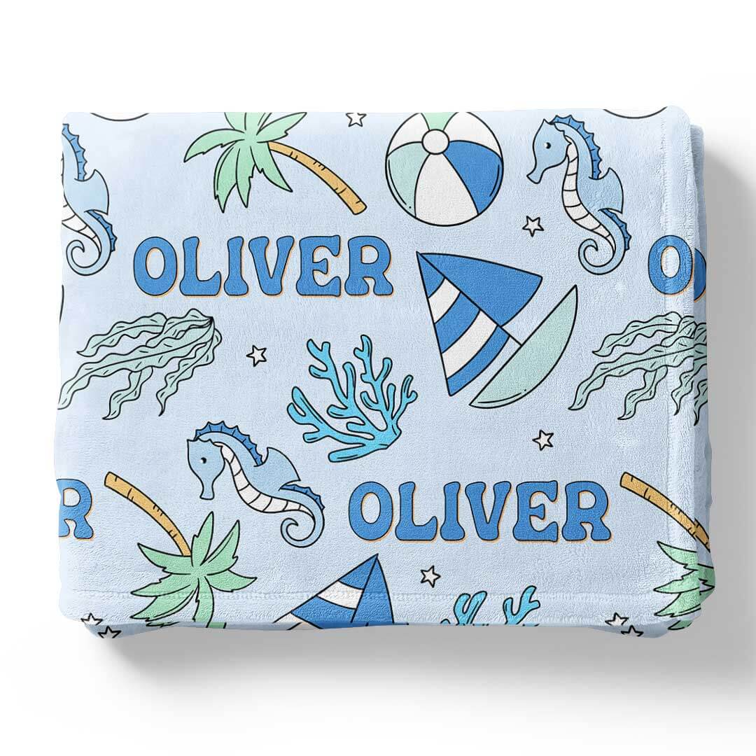  Tiny Tides Personalized Kids Blanket | Blue、mySite、layawaytickets