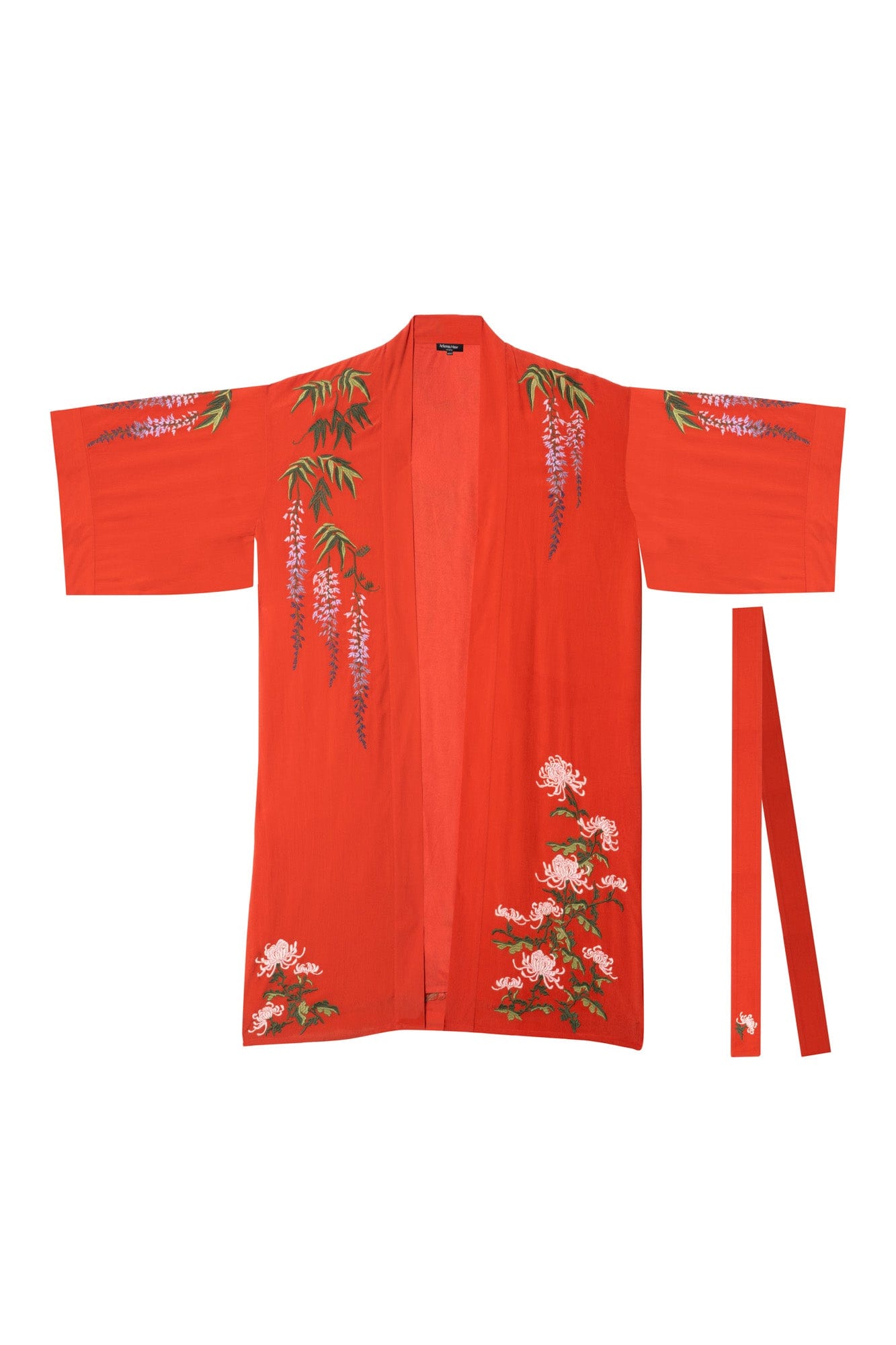Wisteria & Chrysanthemum Embroidered Terracotta Fully Lined Long Kimono、mySite、bengalsvssteelers