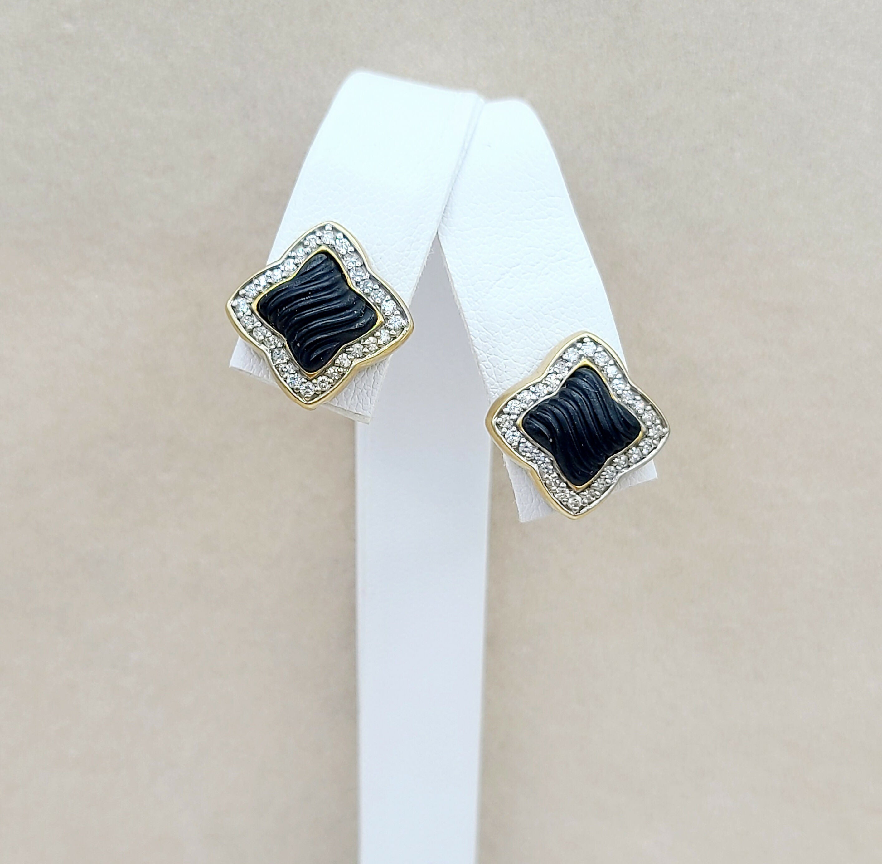 David Yurman Quatrefoil Carved Onyx Diamond Earrings Gold、mySite、hinf8tx79