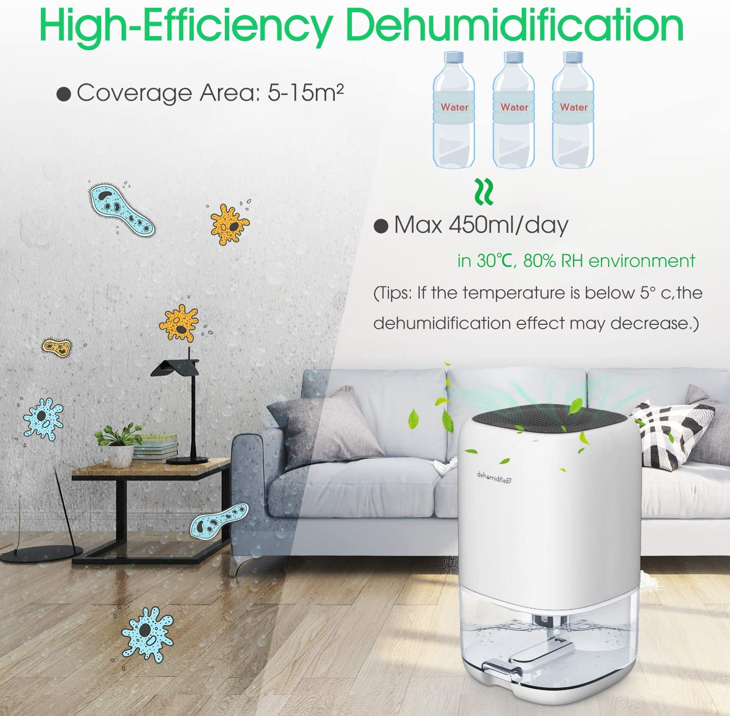 Kloudi Dehumidifier 1000ml Small Dehumidifier Mini Electric Dehumidifier, Air Cleaner, Portable and Compact Ultra Quiet for Home, basements, Bedroom, Bathroom, Garage, Wardrobe, RV、mySite、fannypackpong