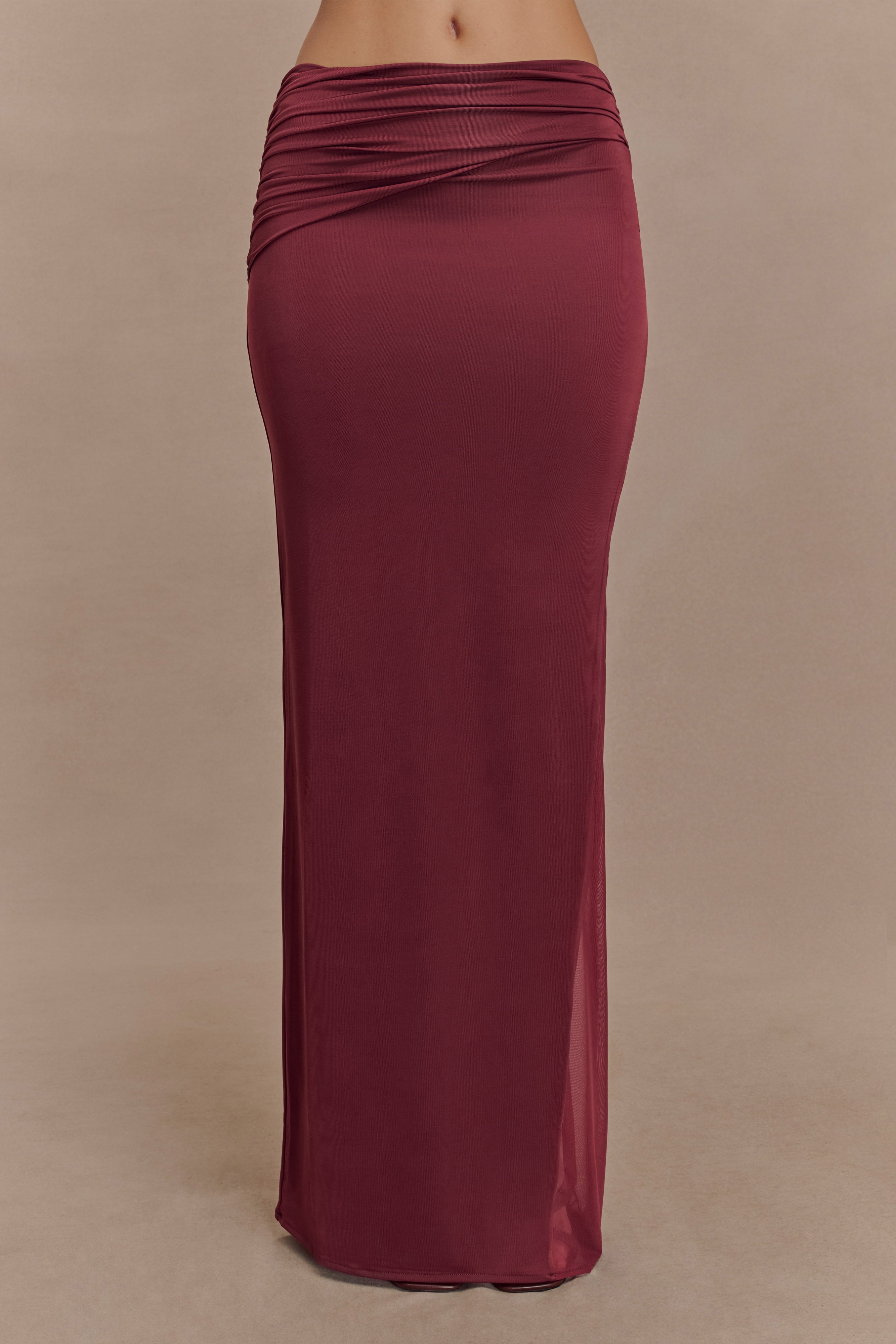 Judy Slinky And Mesh Maxi Skirt - Wine、mySite、solidvoid