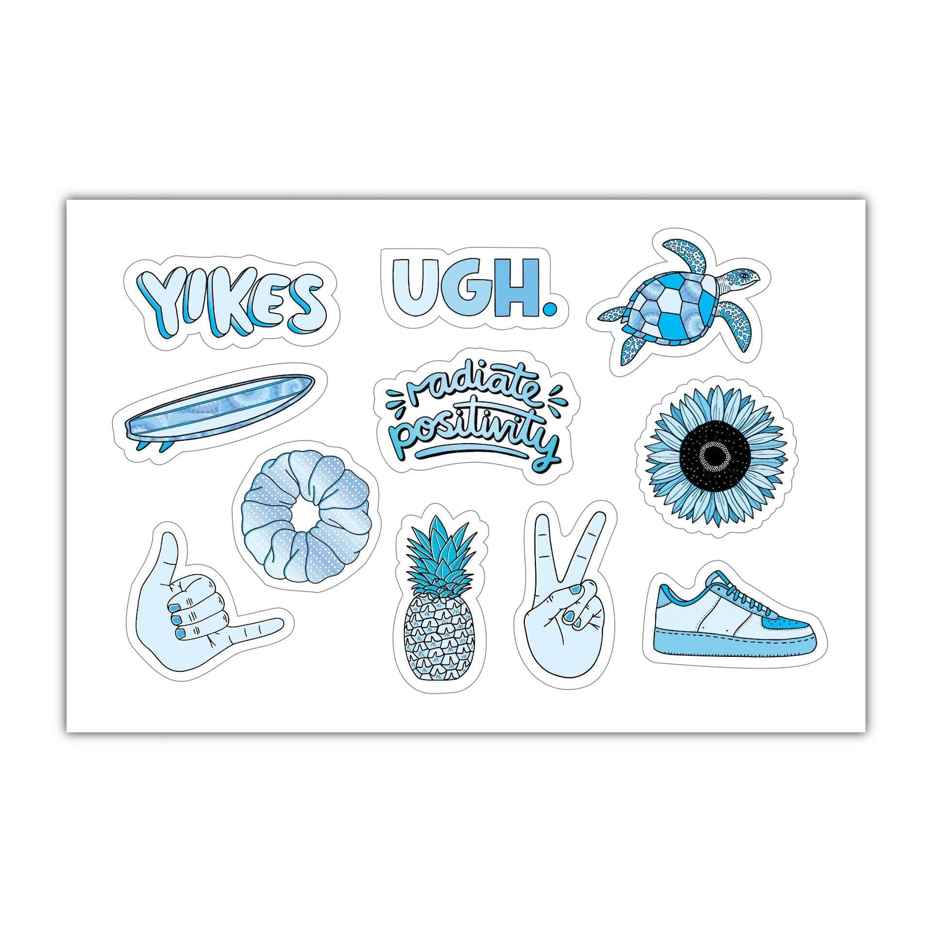  Sheet of Mini Stickers - Blue Aesthetic Stickers - SMALL miniature 1 x 1 Water Bottle Stickers - VSCO Stickers - Phone Case Stickers - Laptop Stickers - 21 Designs、mySite、elrpsem3k