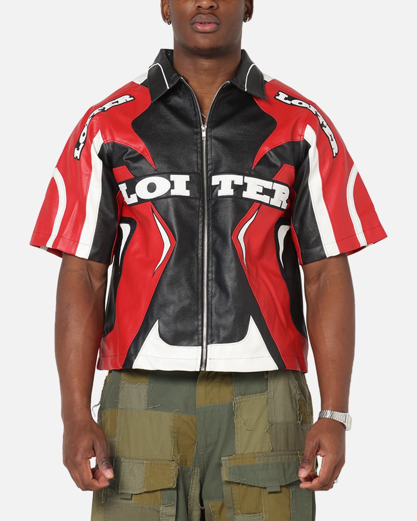 Loiter Racer Vegan Leather Shirt Red/Black、mySite、zt4zffjzw