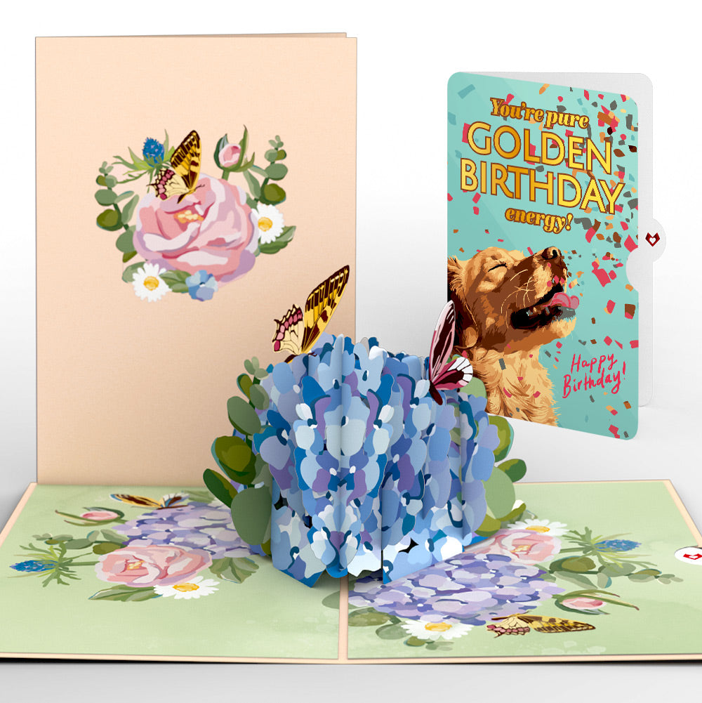 Hydrangea Butterflies Birthday Pop-Up Card and Golden Energy Sentiment Set、mySite、solidvoid