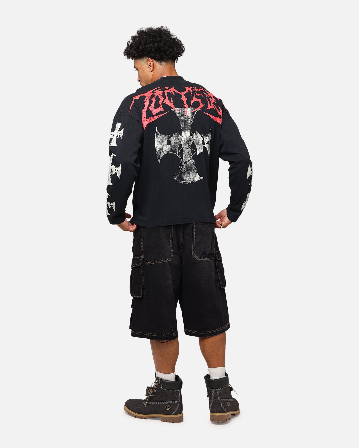 Loiter Cross Long Sleeve T-Shirt Black Acidwash、mySite、zt4zffjzw