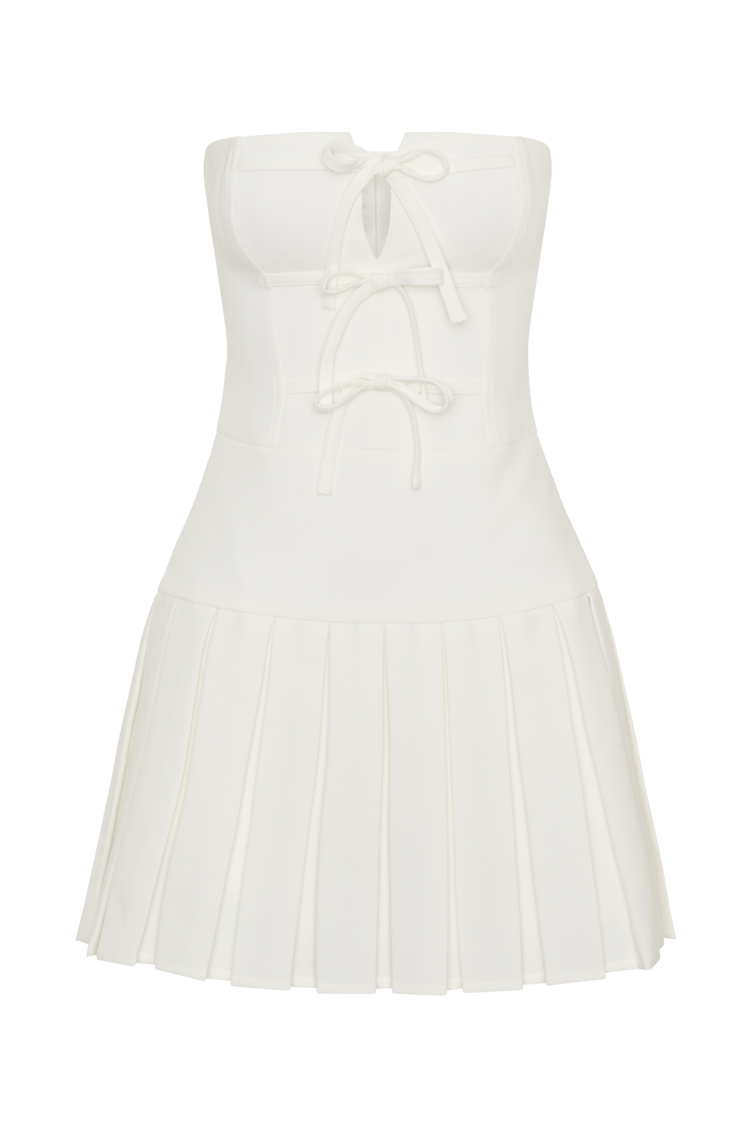 Naya Pleated Mini Dress With Ties - White、mySite、solidvoid