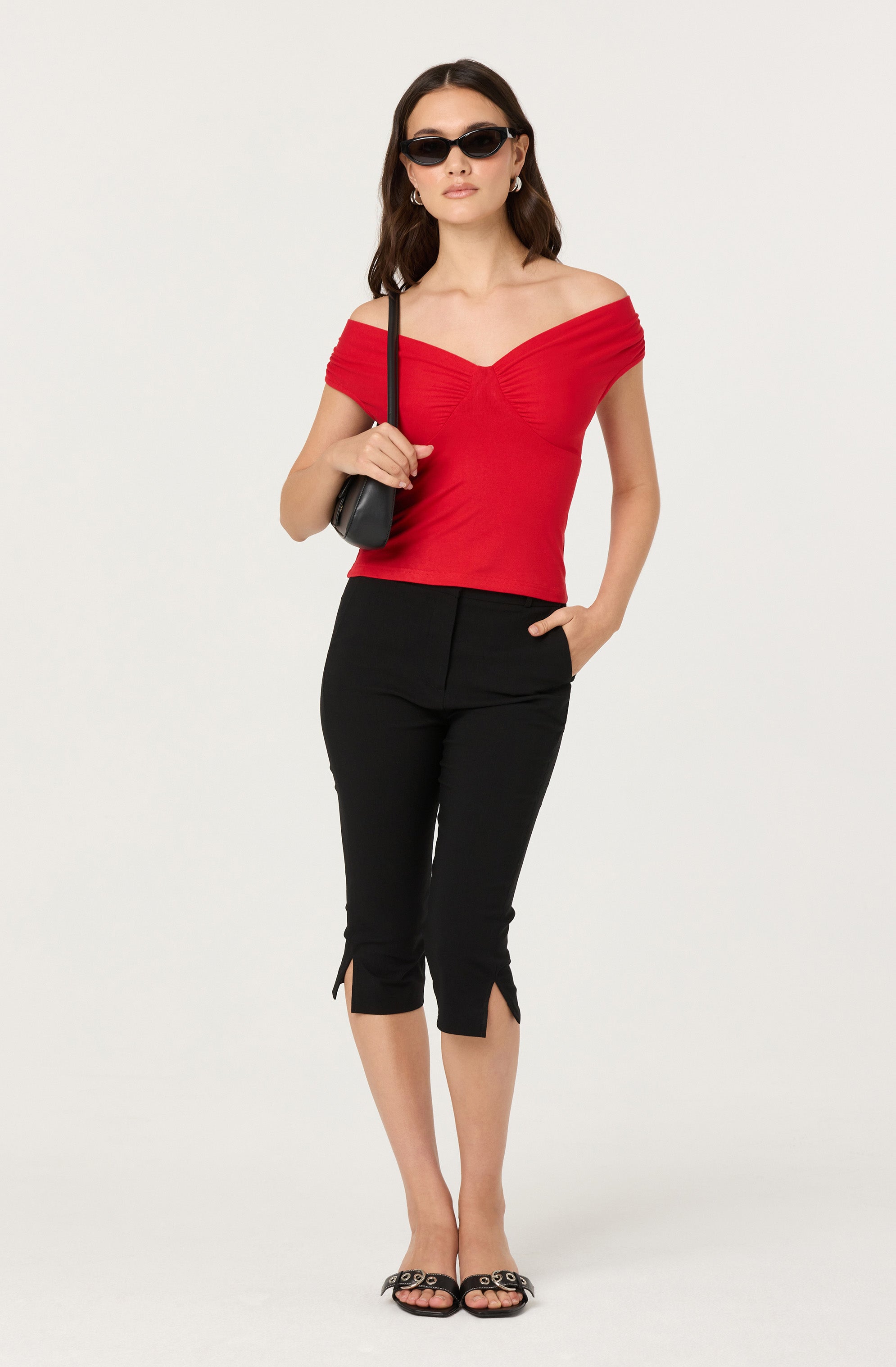 Ruched Off Shoulder Top、mySite、solidvoid