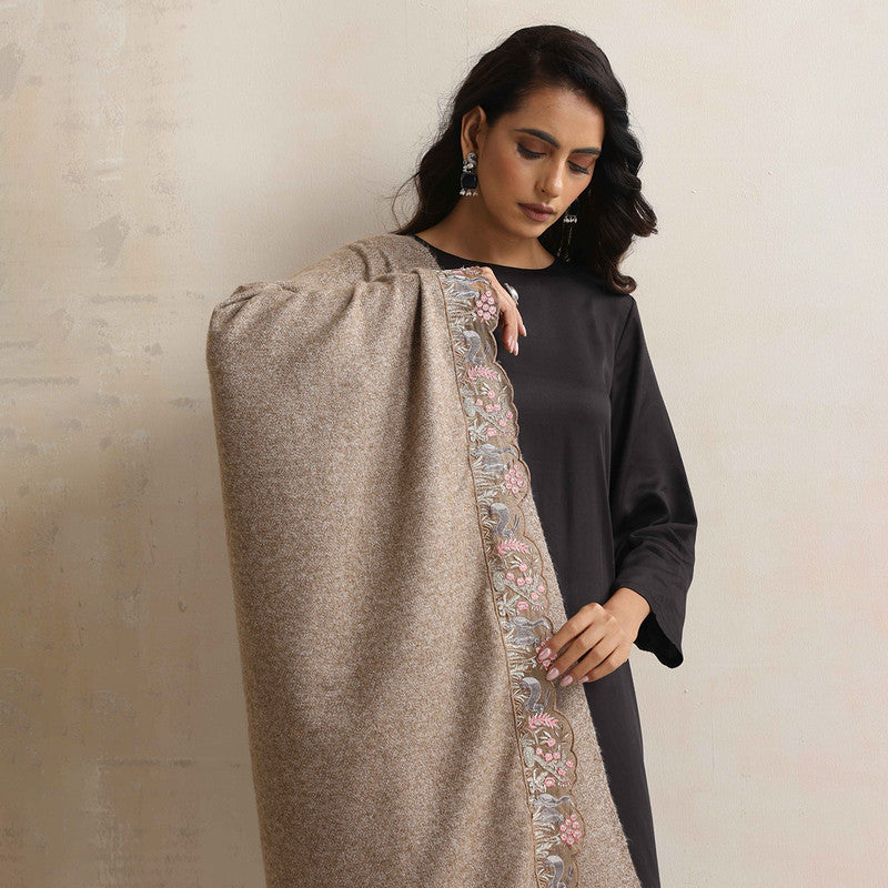 Woolen Embroidered Stole | Beige、mySite、camillekostekn