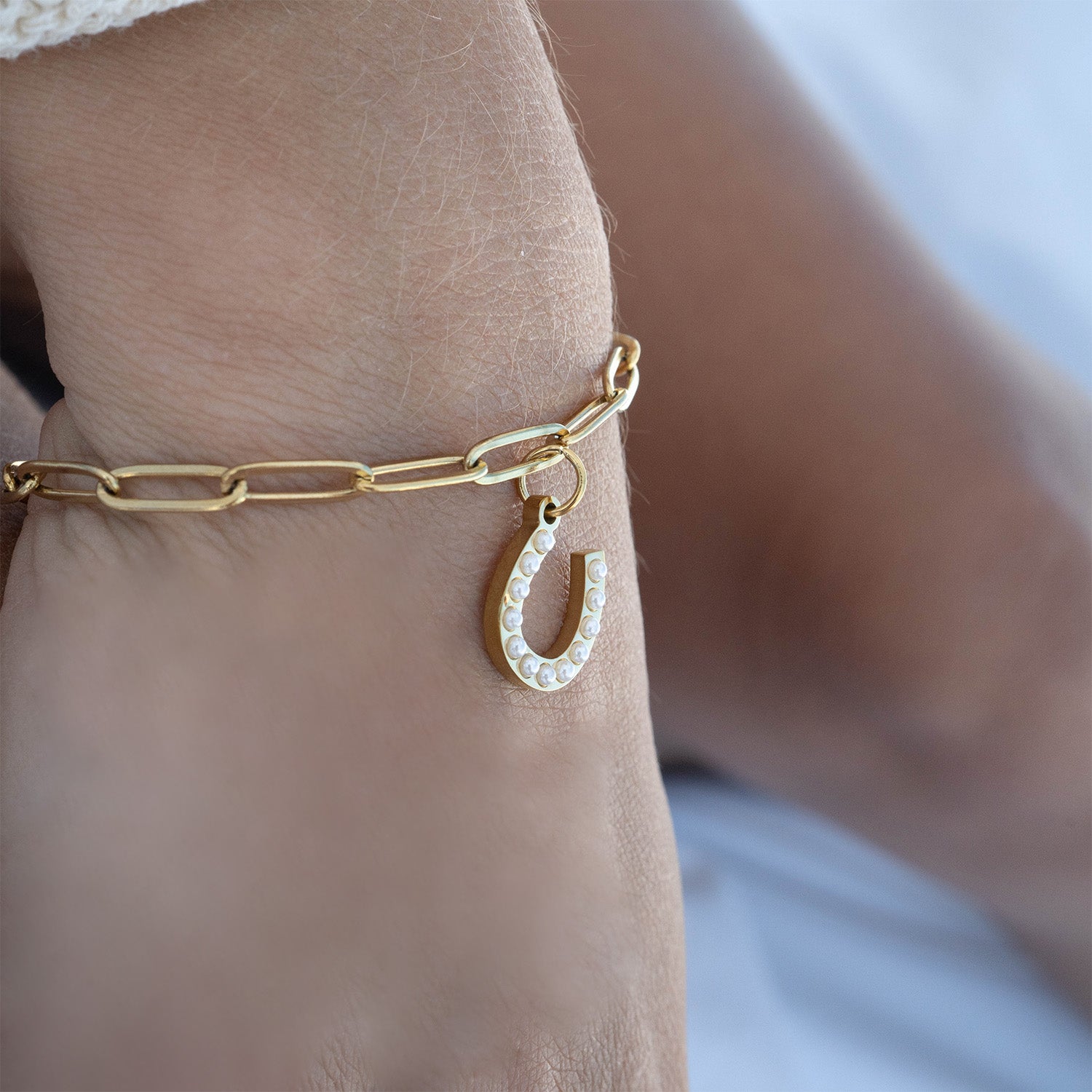 18K Gold PVD Stainless Steel Pearl Horseshoe Charm / PDL0251、mySite、dreamappss