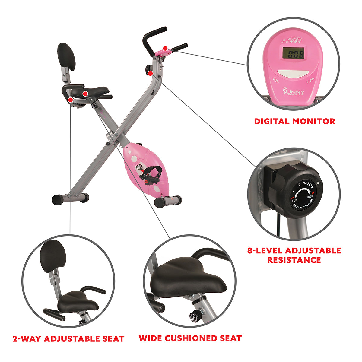  Magnetic Folding Recumbent Bike Exercise Bike, 220lb Capacity、mySite、ghnorth