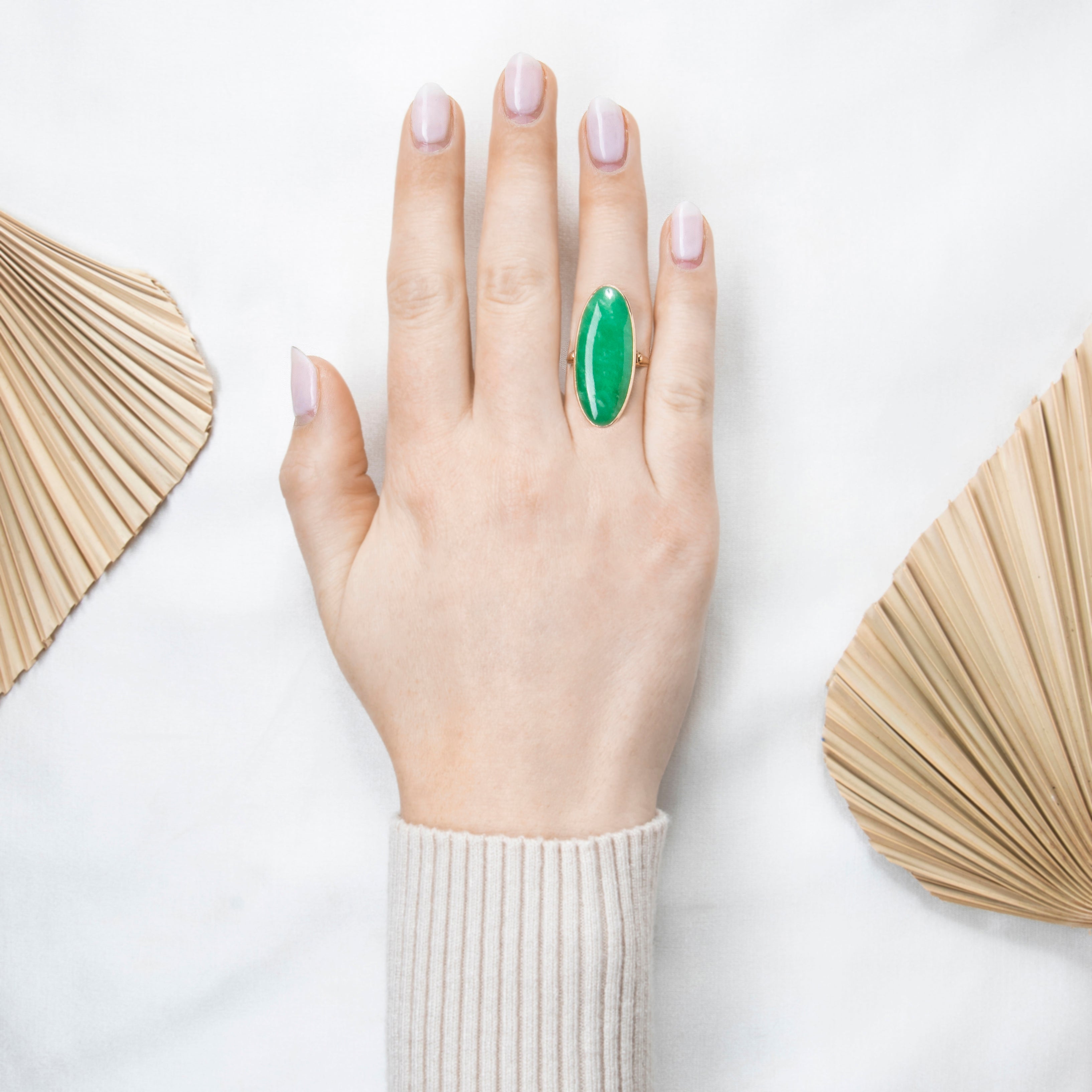 Vintage Large 14k Yellow Gold 11.12ct Jade Statement Green Ring、mySite、hinf8tx79