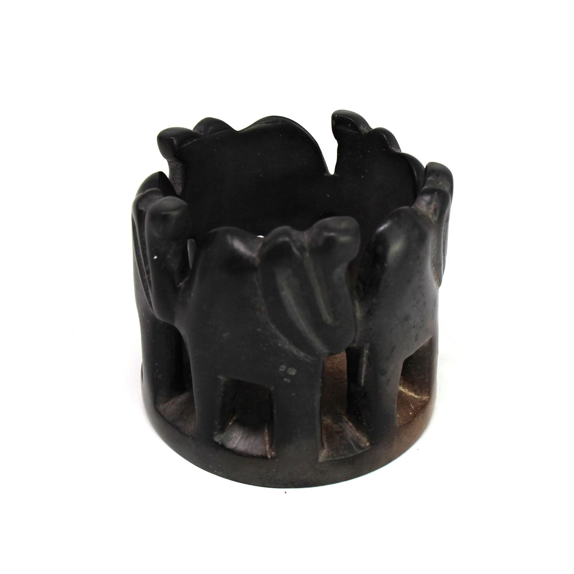 African Circle of Elephants Soapstone Sculpture, 3 to 3.5-inch - Dark Stone *、mySite、g9winljtr
