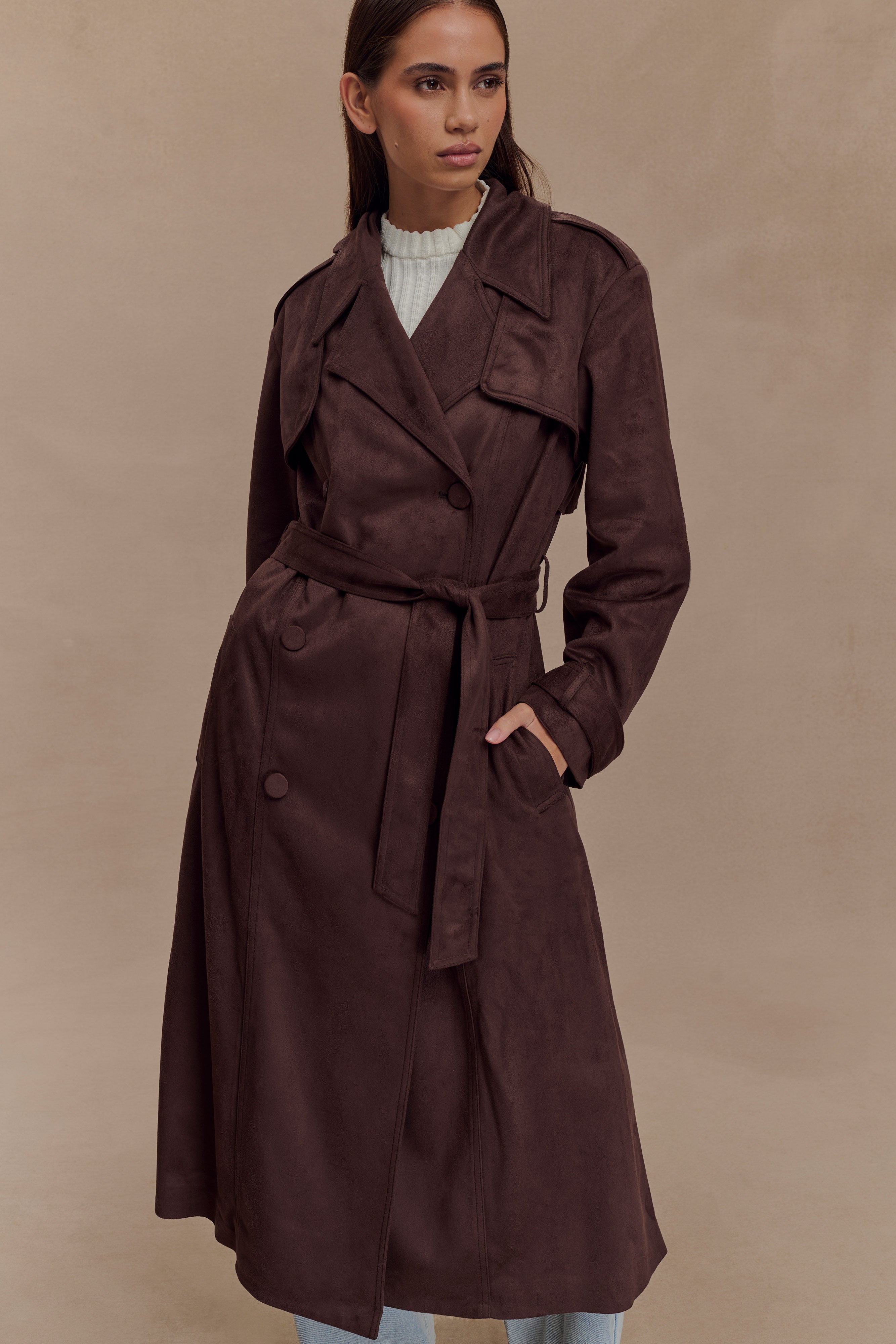 Marc Faux Suede Coat - Cocoa Chocolate、mySite、solidvoid