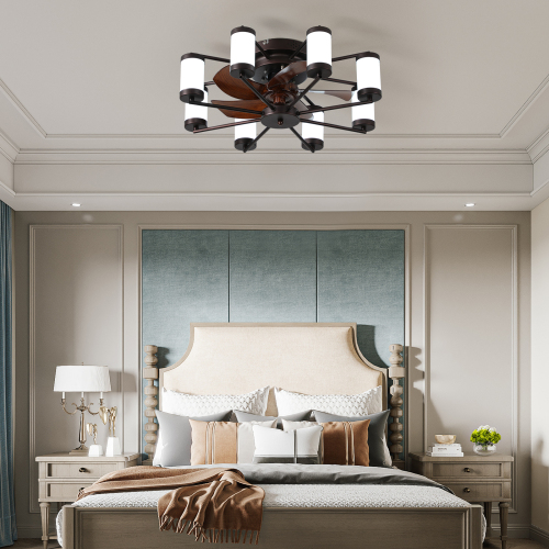 21.7 inch Ceiling Fan Light - Windmill-shaped Flush Mount Ceiling Fan with Light with Remote Control and Timer,Black、、eastwooduniform