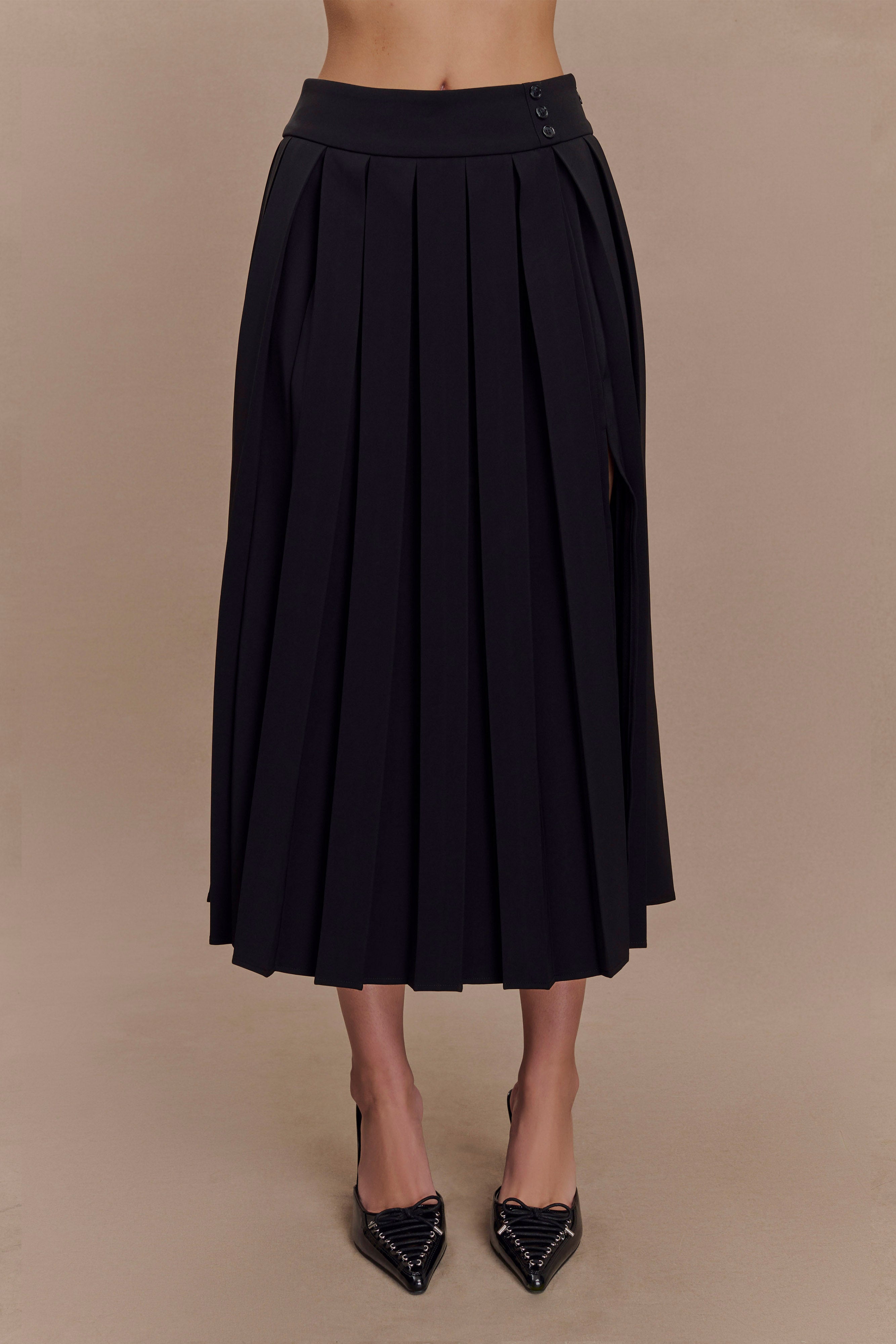 Sunny Pleated Midi Skirt - Black、mySite、solidvoid
