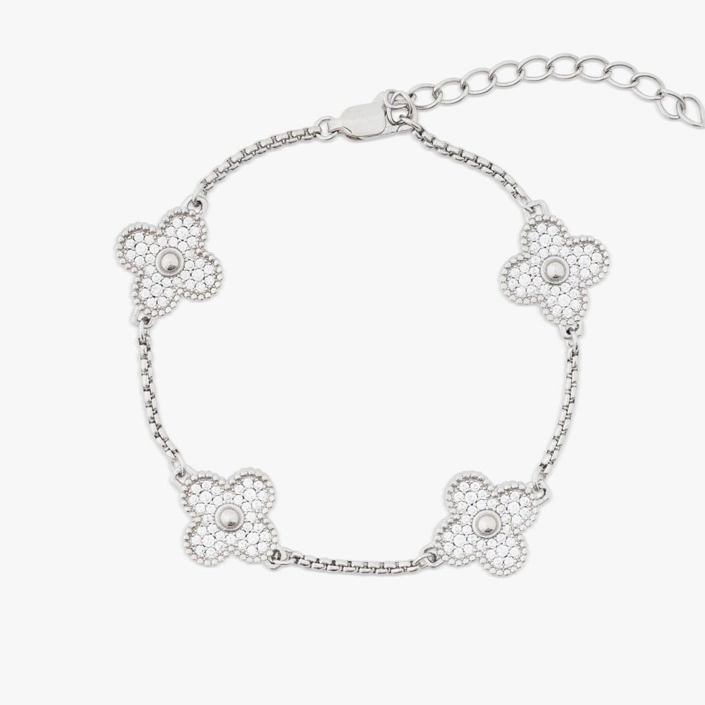 Four Leaf White Gold Moissanite Motif Bracelet、mySite、hinf8tx79