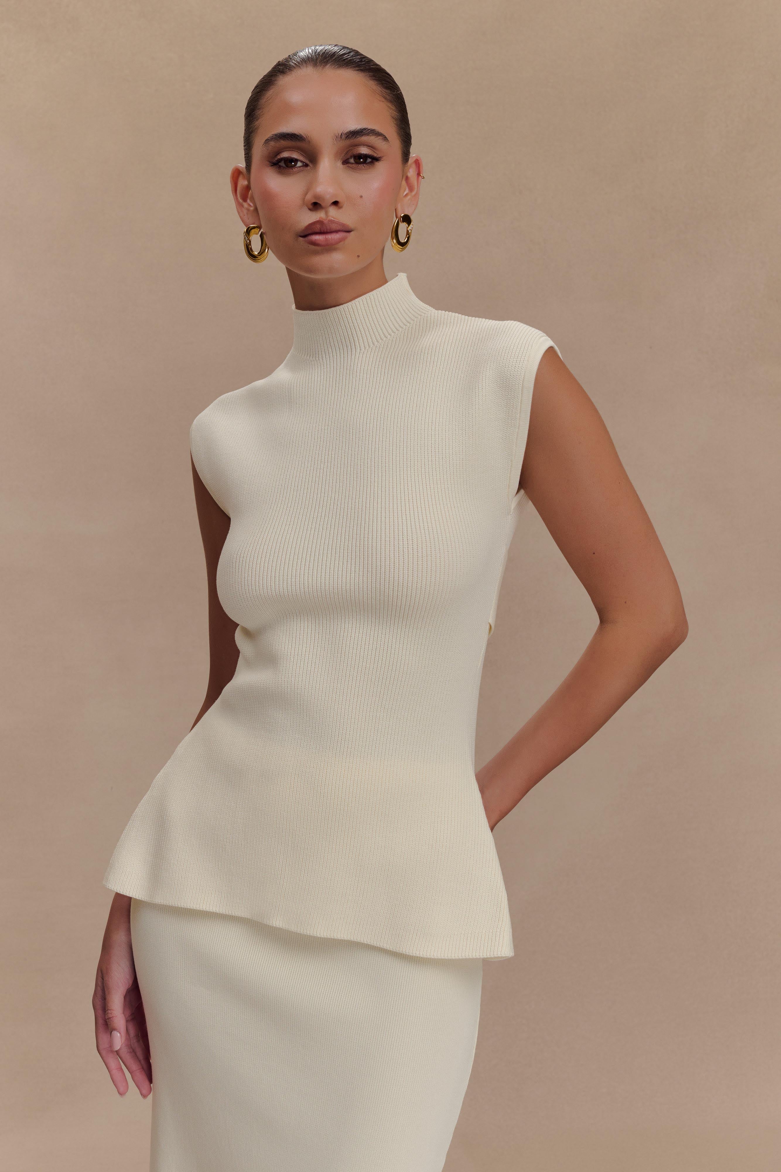 Maxine Knit Open Back Top - Ivory、mySite、solidvoid