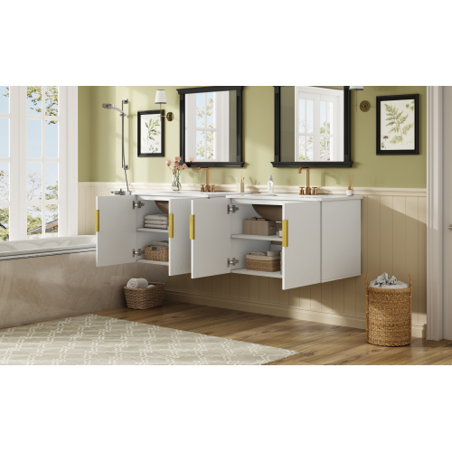 30" Vintage Bathroom Vanity with Ceramic Sink, with 3 Holes Single Ceramic Sink, Bathroom Storage Vanity Cabinet with 2 Soft Closing Doors、、xpatfood