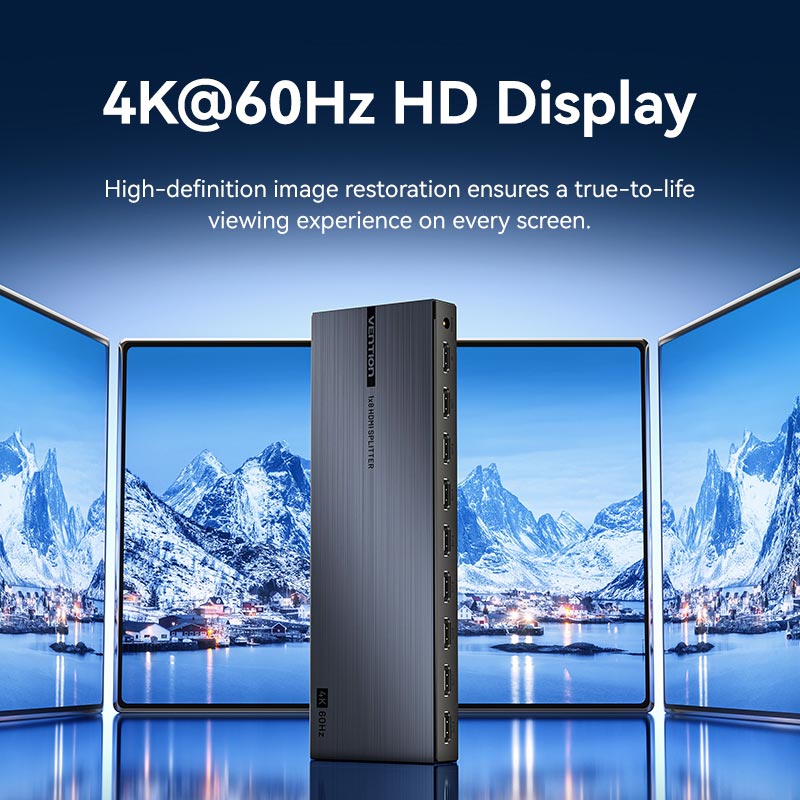 Vention 1-In & 8-Out HDMI Splitter 4K@60Hz Black Aluminum Alloy Type EU Standard、mySite、fannypackpong