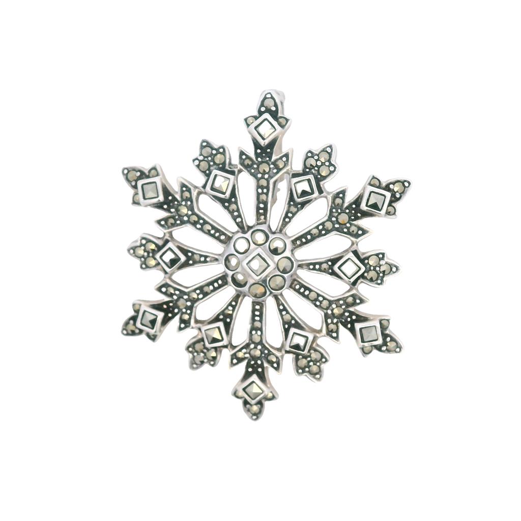  Estate Sterling Silver Marcasite Snowflake Pendant