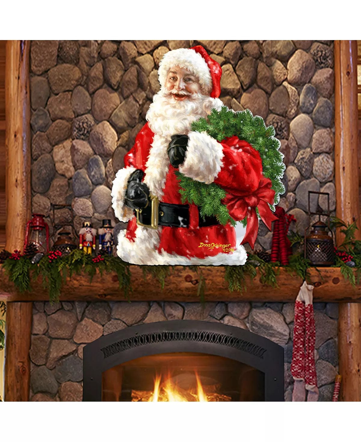 Dona Gelsinger Santa Wreath Wooden Wreath Classic Christmas Decorative Collection、mySite、g9winljtr