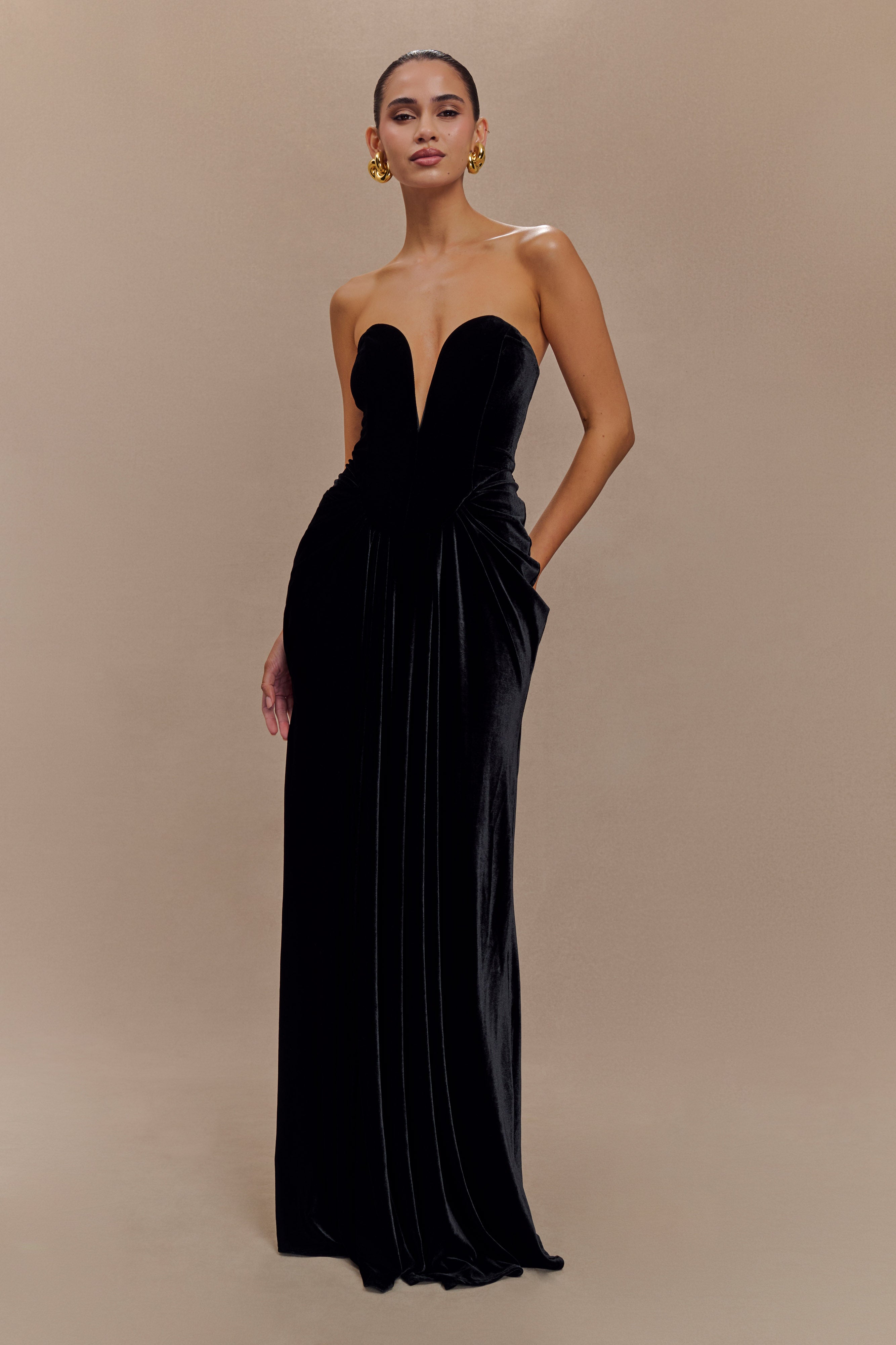 Paige Strapless Velvet Maxi Dress - Black、mySite、solidvoid