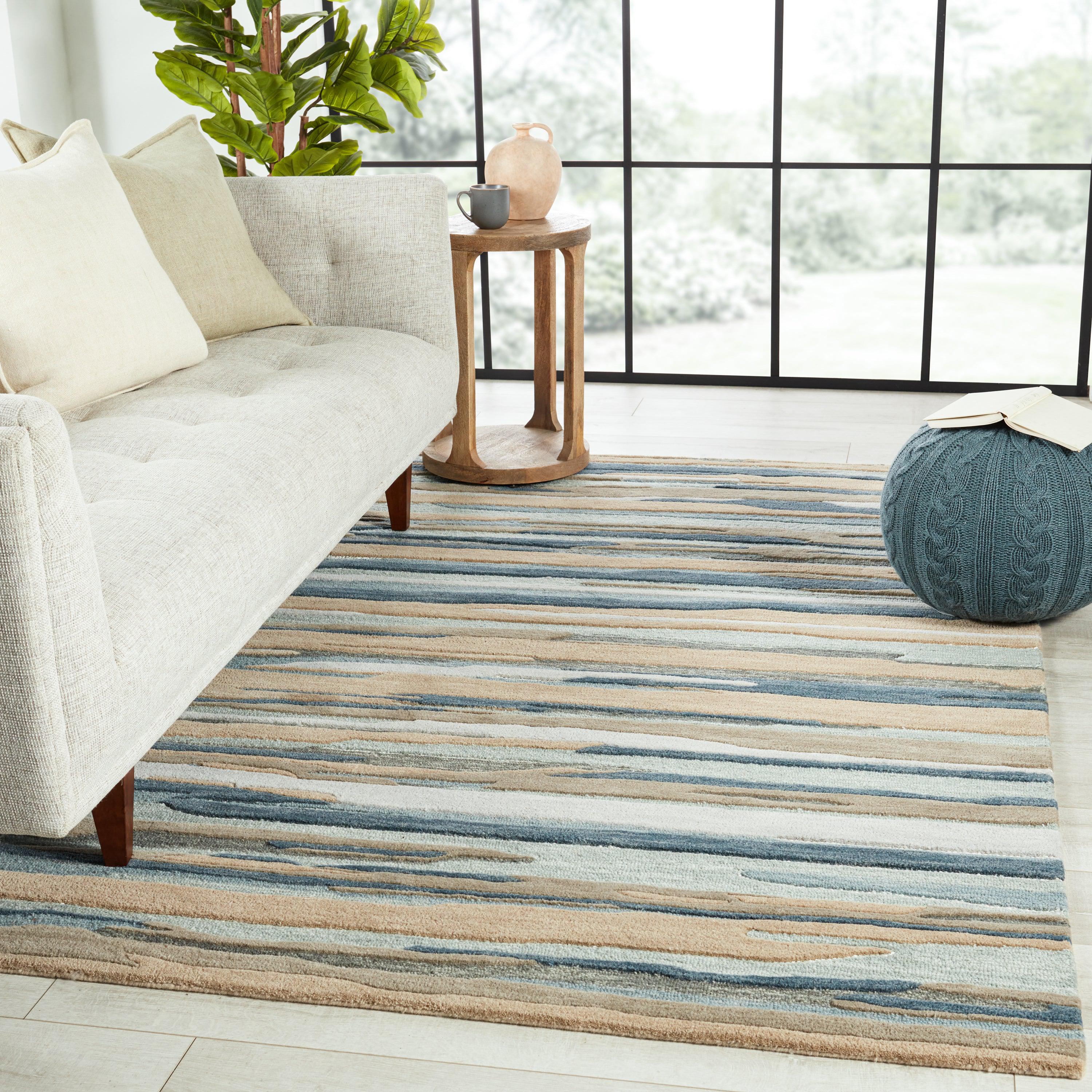 Rhine Handmade Striped Blue Beige Area Rug、mySite、gigharbornorthrealestate