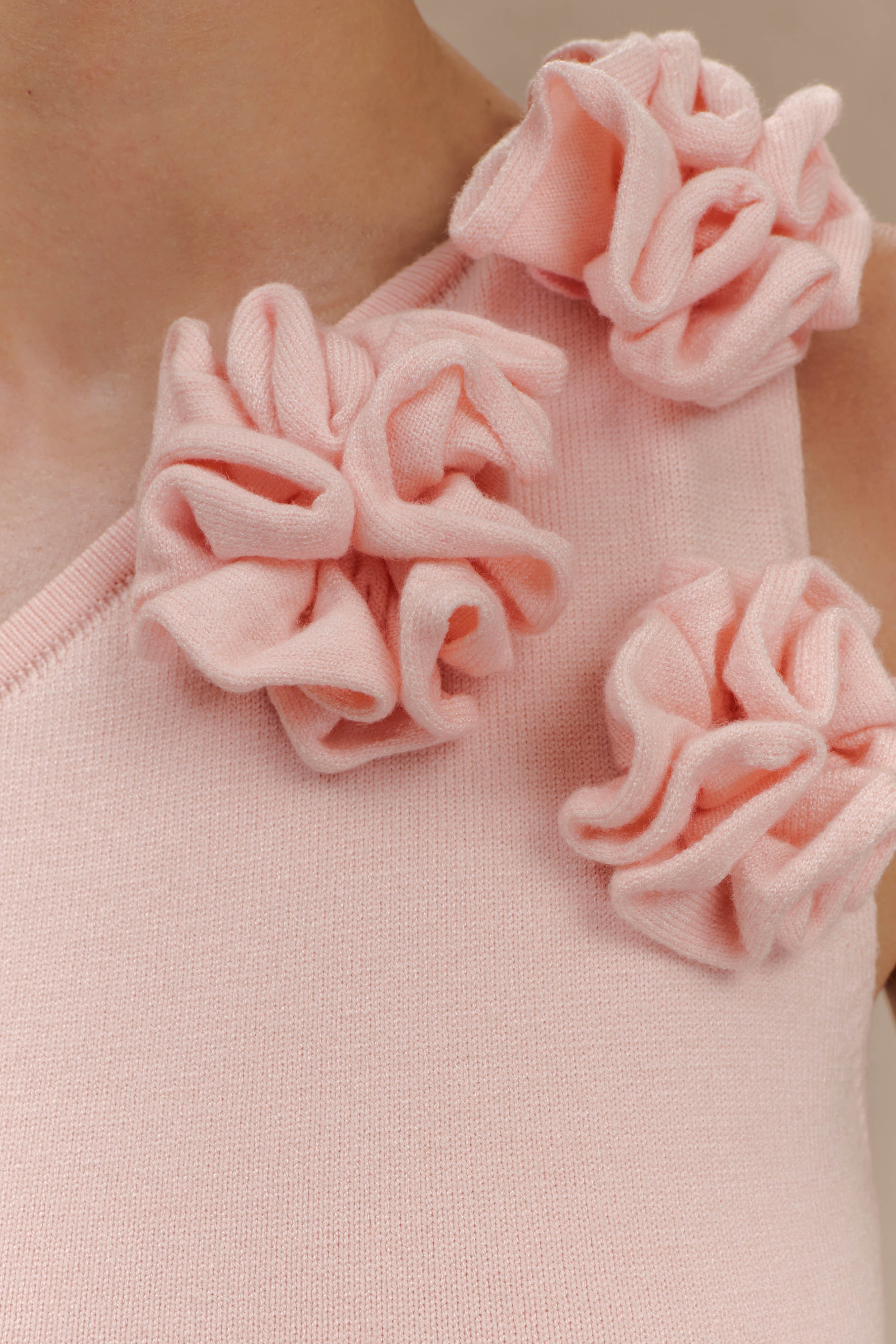 Paloma One Shoulder Knit Maxi Dress With Flowers - Baby Pink、mySite、solidvoid