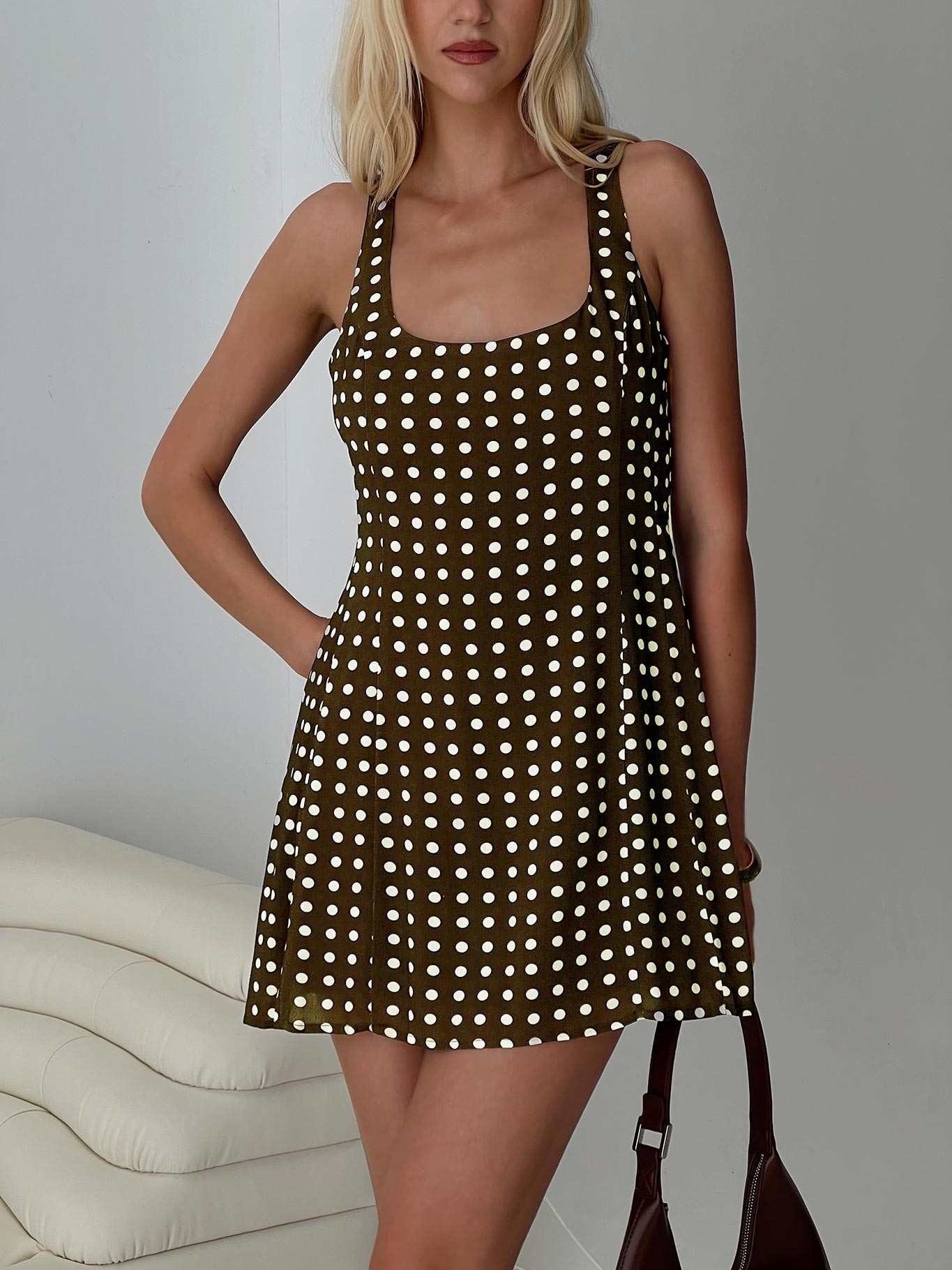 Serina Polka Mini Dress Brown / White、mySite、solidvoid