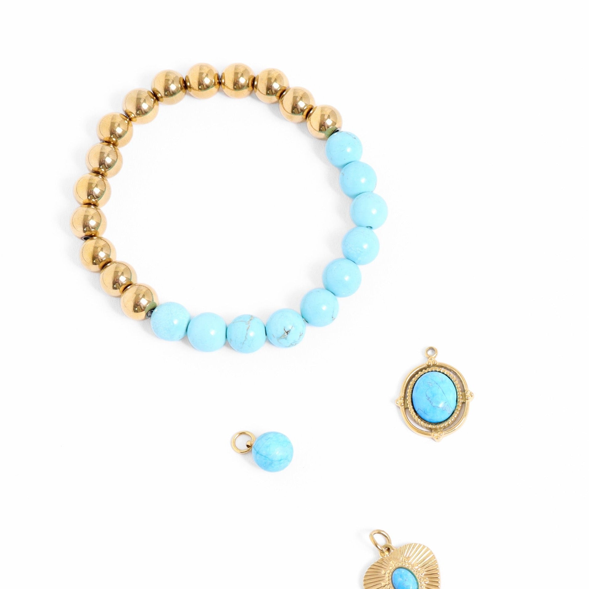 18K Gold PVD Stainless Steel Semi Precious Beaded Stretch Bracelets / SBB0355、mySite、dreamappss